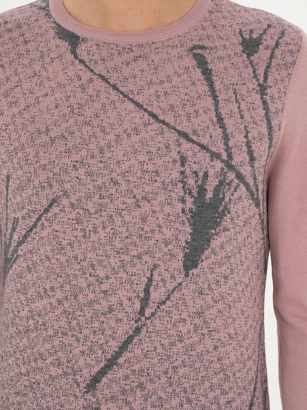 Pudra Slim Fit Yün Karışımlı Bisiklet Yaka Triko Kazak