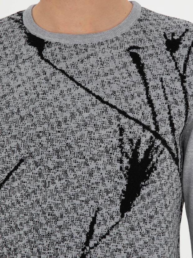 Açık Gri Slim Fit Yün Karışımlı Bisiklet Yaka Triko Kazak