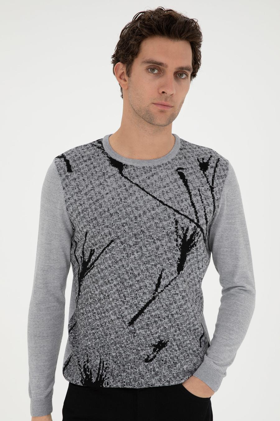 Açık Gri Slim Fit Yün Karışımlı Bisiklet Yaka Triko Kazak - 50271653183