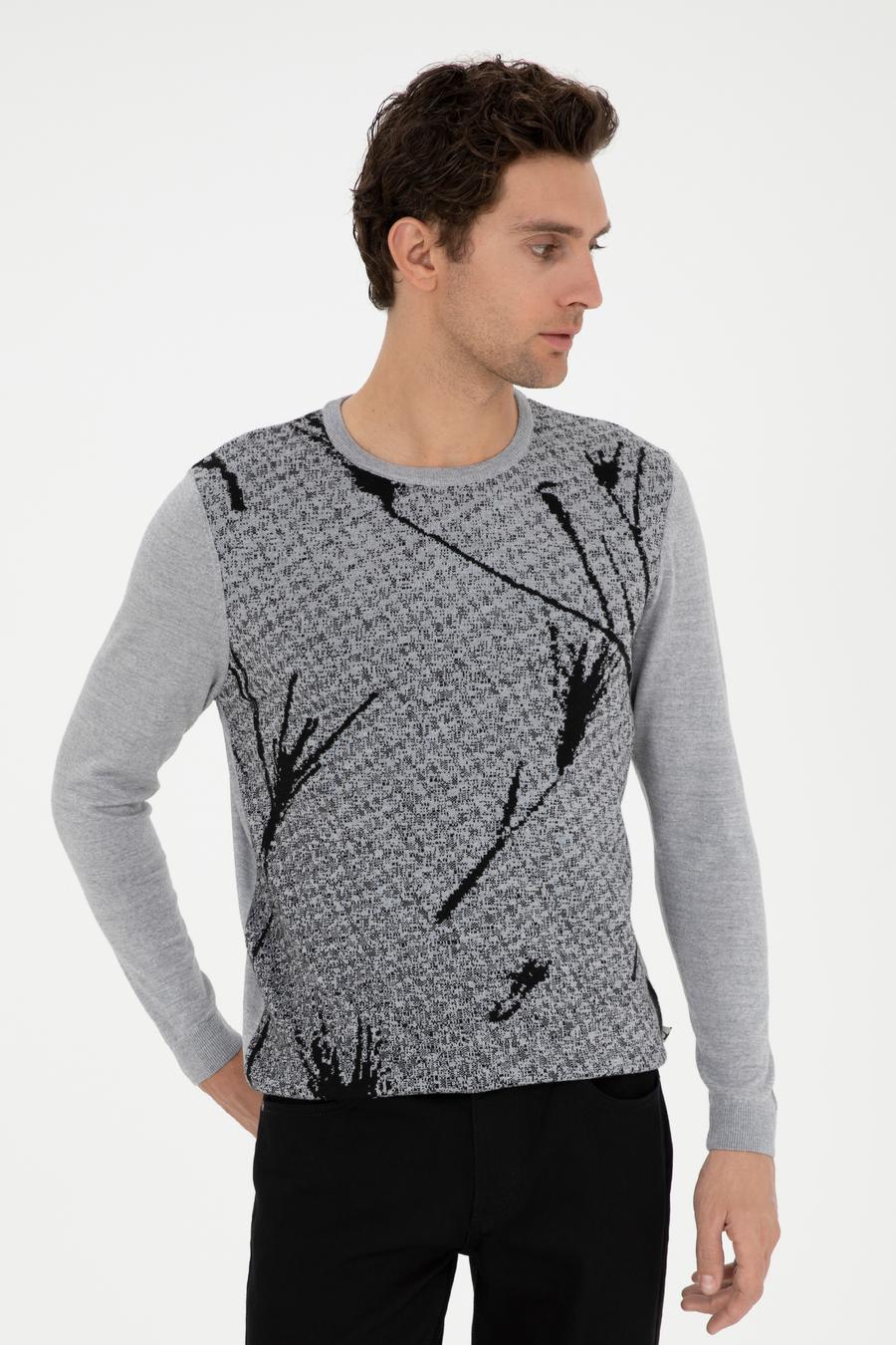 Açık Gri Slim Fit Yün Karışımlı Bisiklet Yaka Triko Kazak - 50271653183