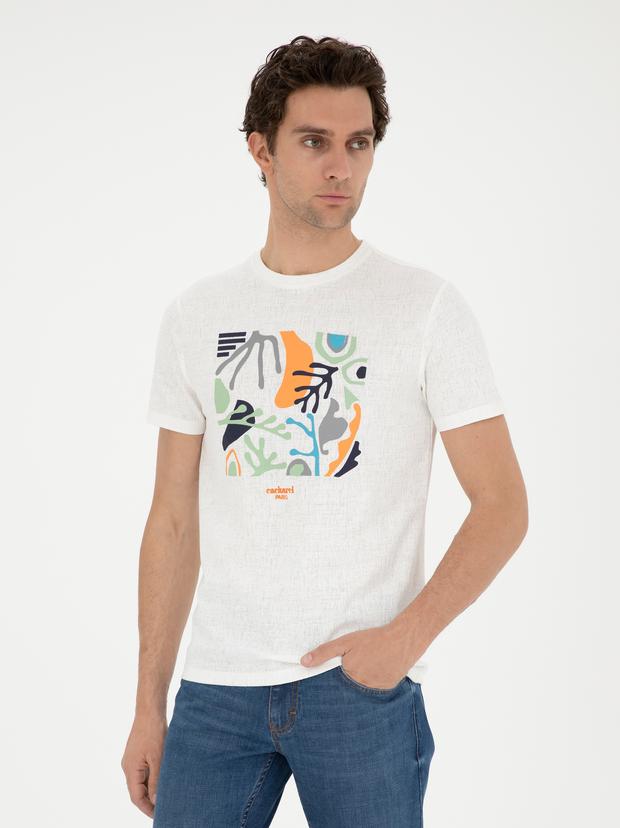 Beyaz Slim Fit Bisiklet Yaka T-shirt