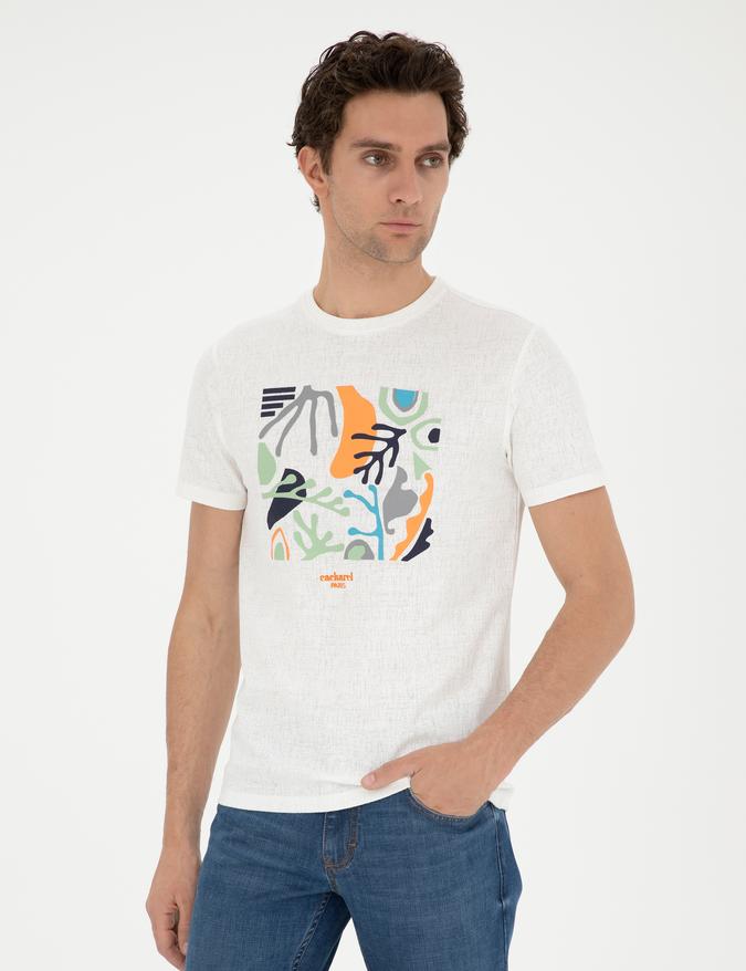 Beyaz Slim Fit Bisiklet Yaka T-shirt