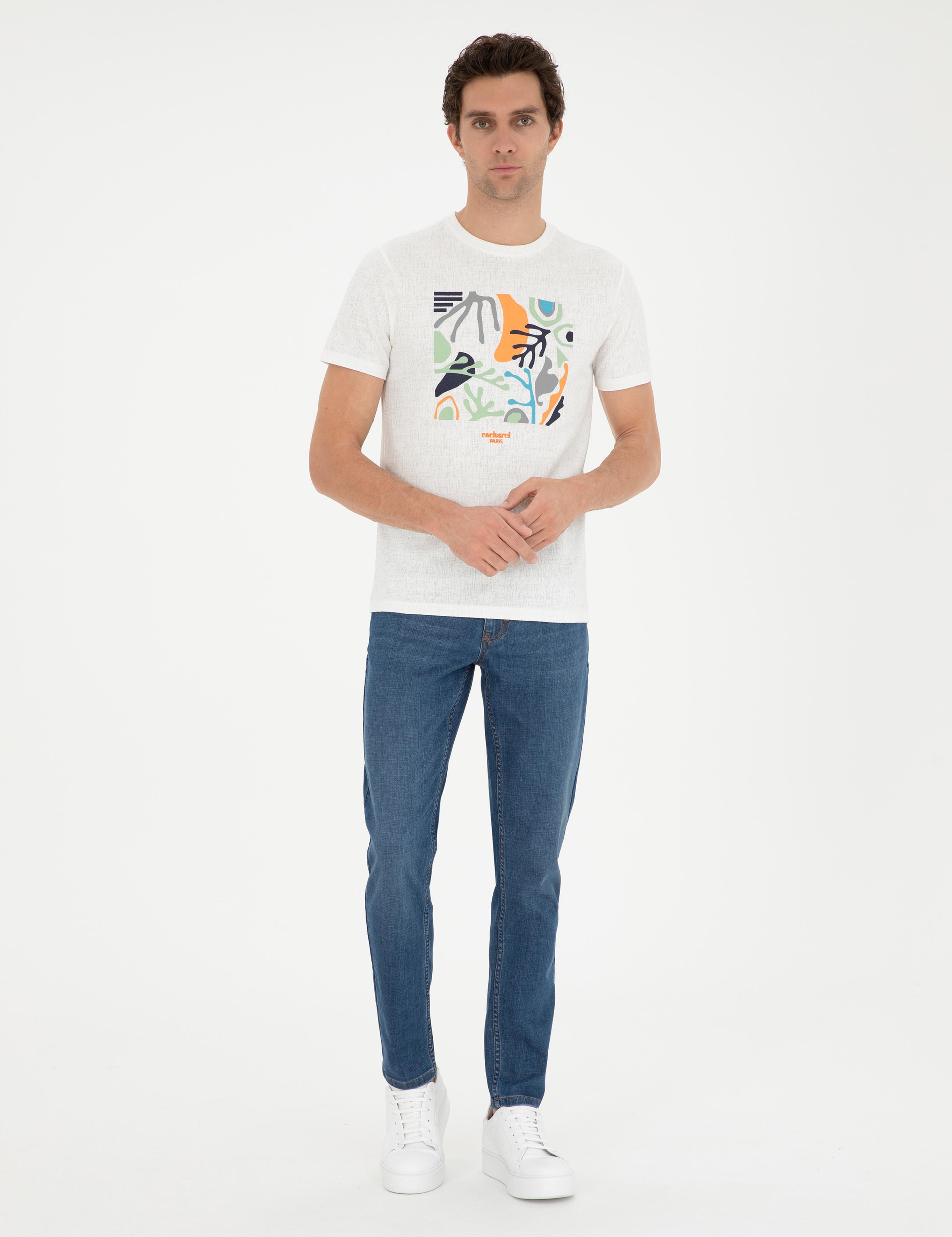 Beyaz Slim Fit Bisiklet Yaka T-shirt - 50284398001