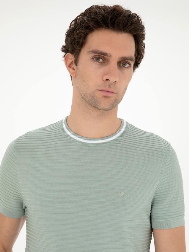 Su Yeşili Slim Fit Bisiklet Yaka Triko T-Shirt