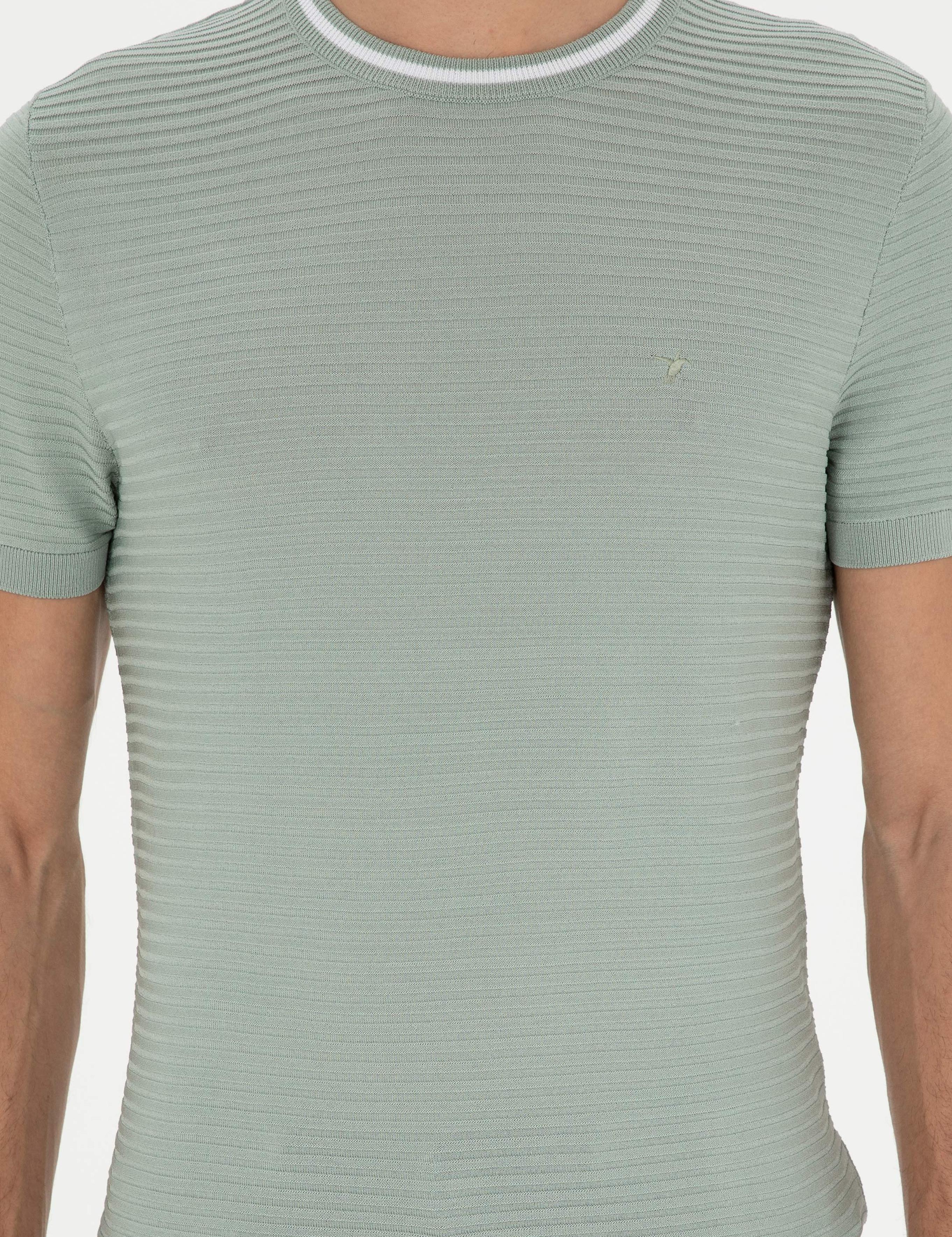 Su Yeşili Slim Fit Bisiklet Yaka Triko T-Shirt - 50285359051