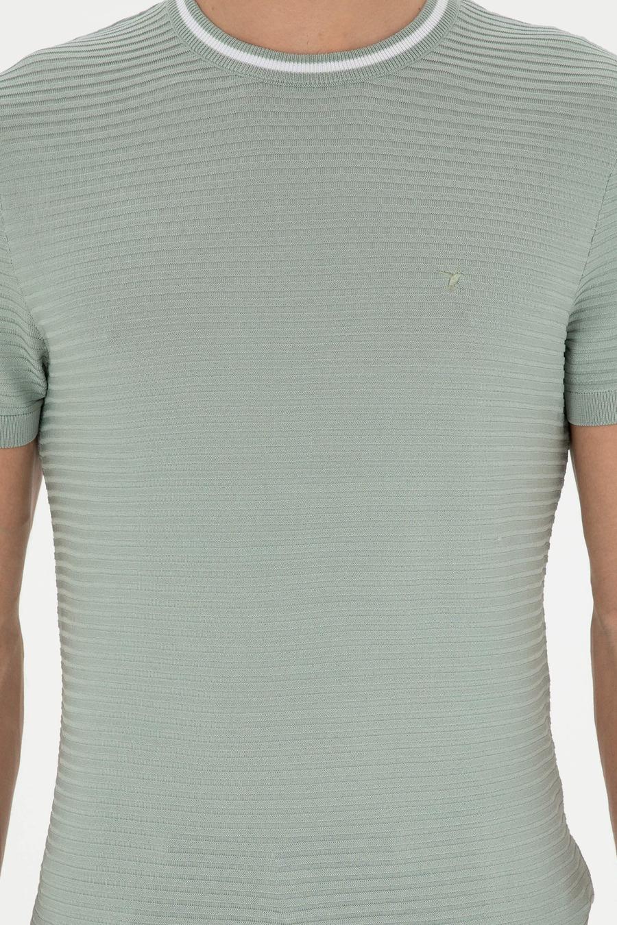 Su Yeşili Slim Fit Bisiklet Yaka Triko T-Shirt - 50285359051