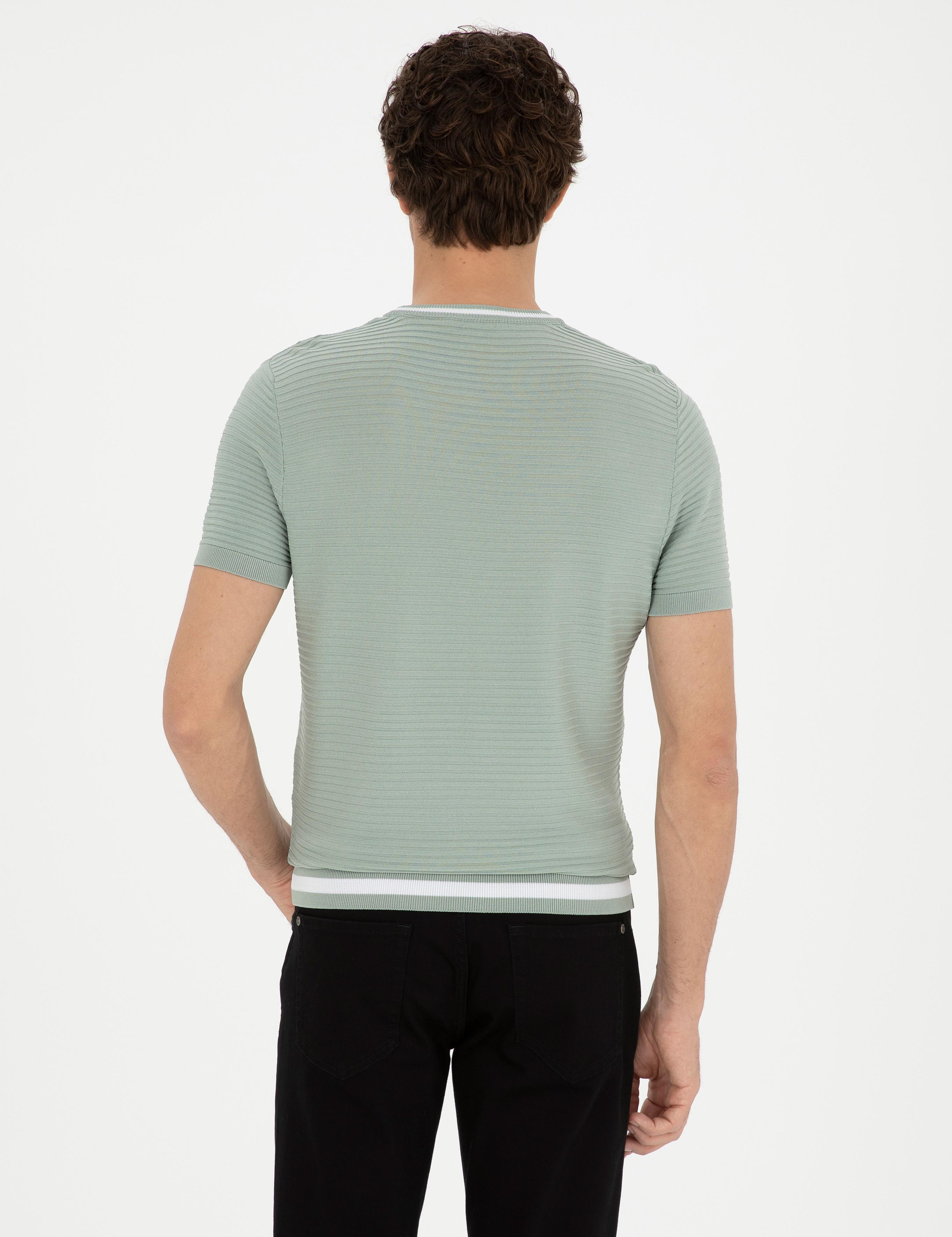Su Yeşili Slim Fit Bisiklet Yaka Triko T-Shirt - 50285359051