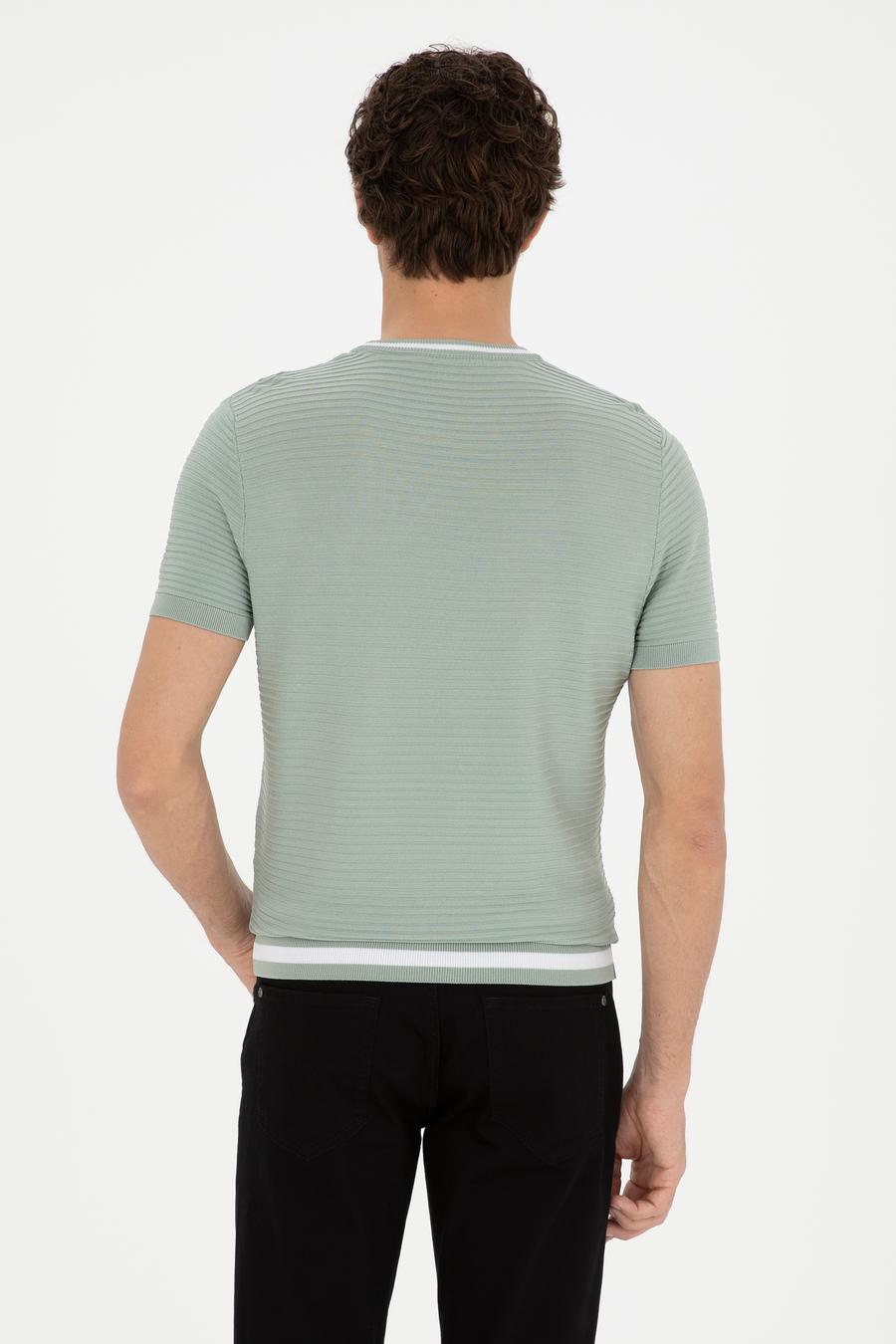 Su Yeşili Slim Fit Bisiklet Yaka Triko T-Shirt - 50285359051