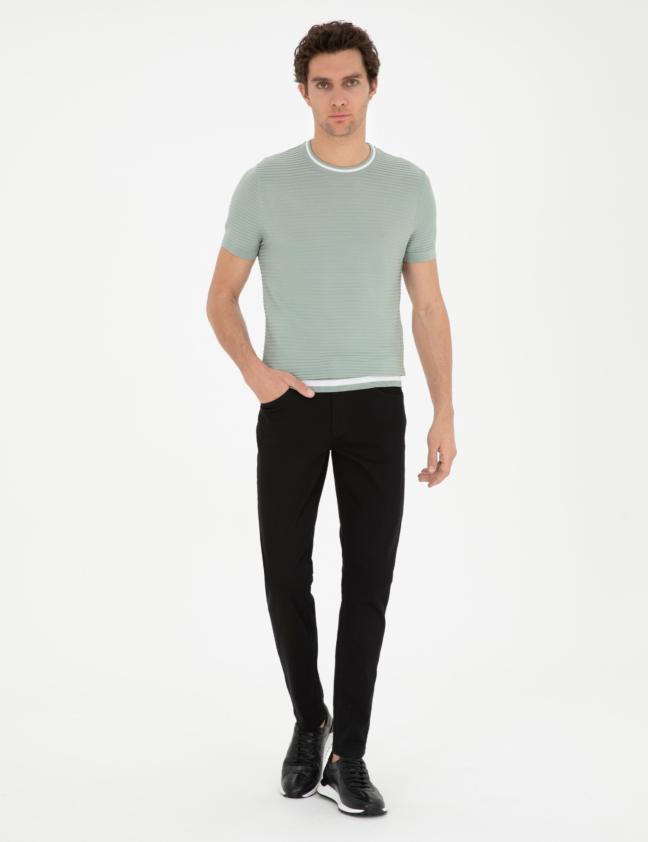 Su Yeşili Slim Fit Bisiklet Yaka Triko T-Shirt - 50285359051