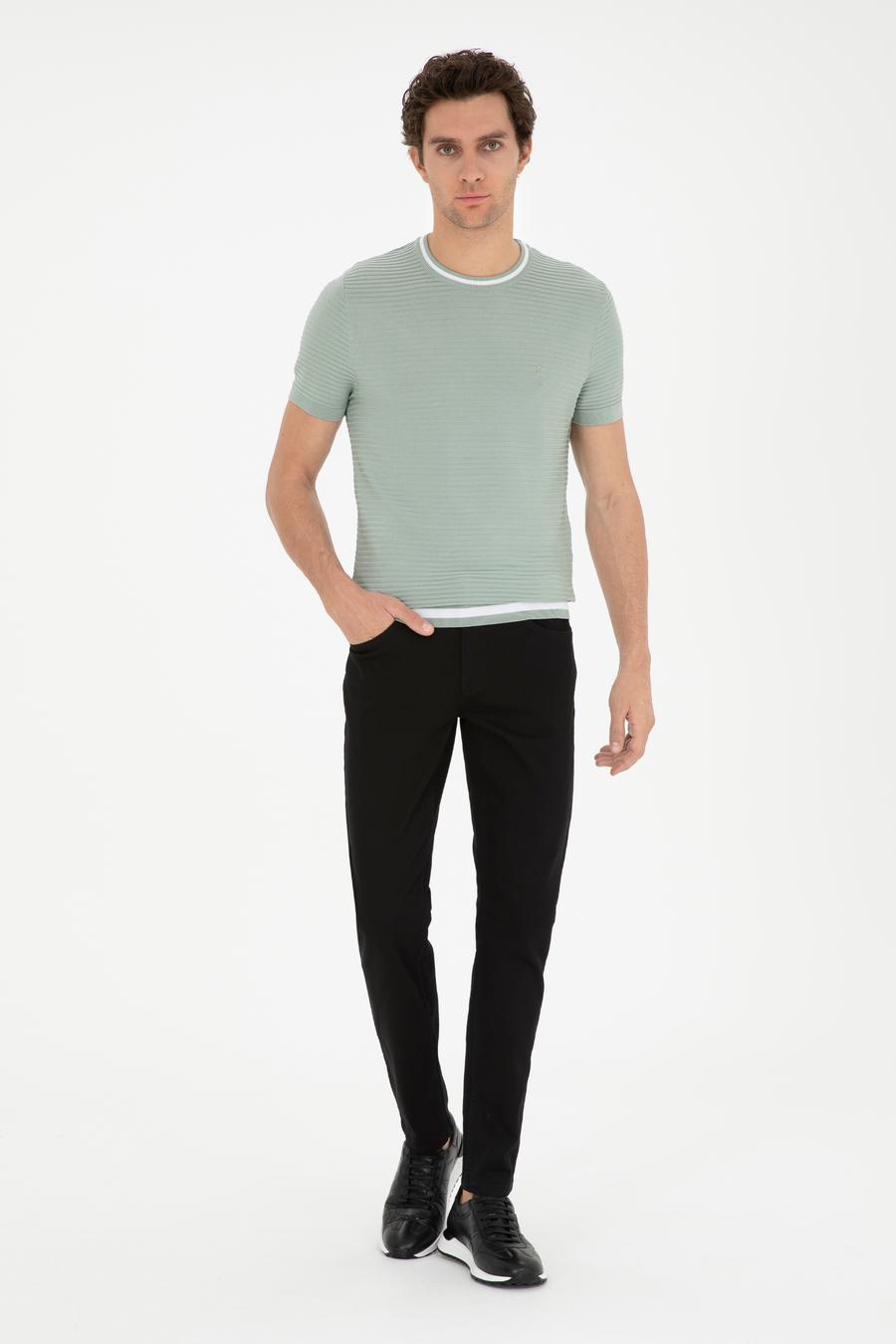 Su Yeşili Slim Fit Bisiklet Yaka Triko T-Shirt - 50285359051