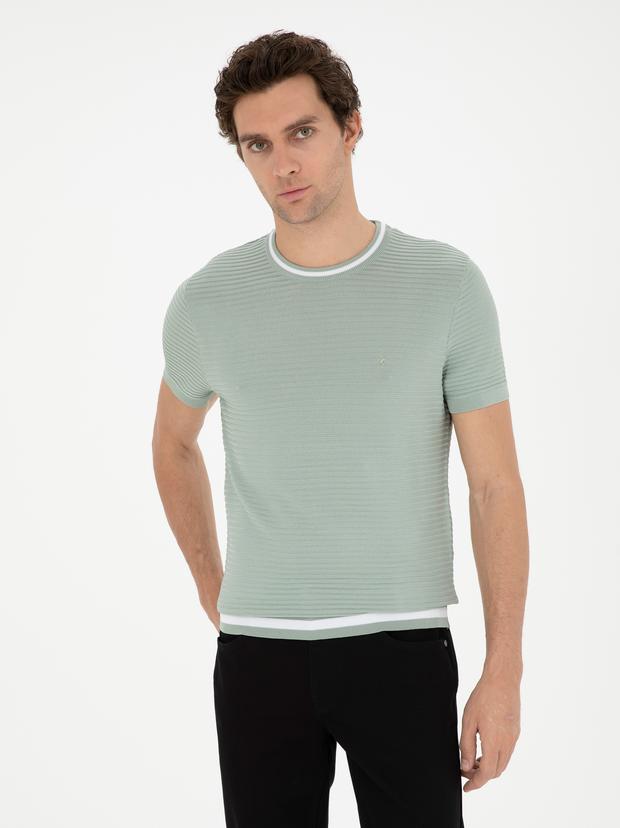Su Yeşili Slim Fit Bisiklet Yaka Triko T-Shirt