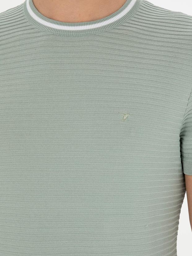 Su Yeşili Slim Fit Bisiklet Yaka Triko T-Shirt