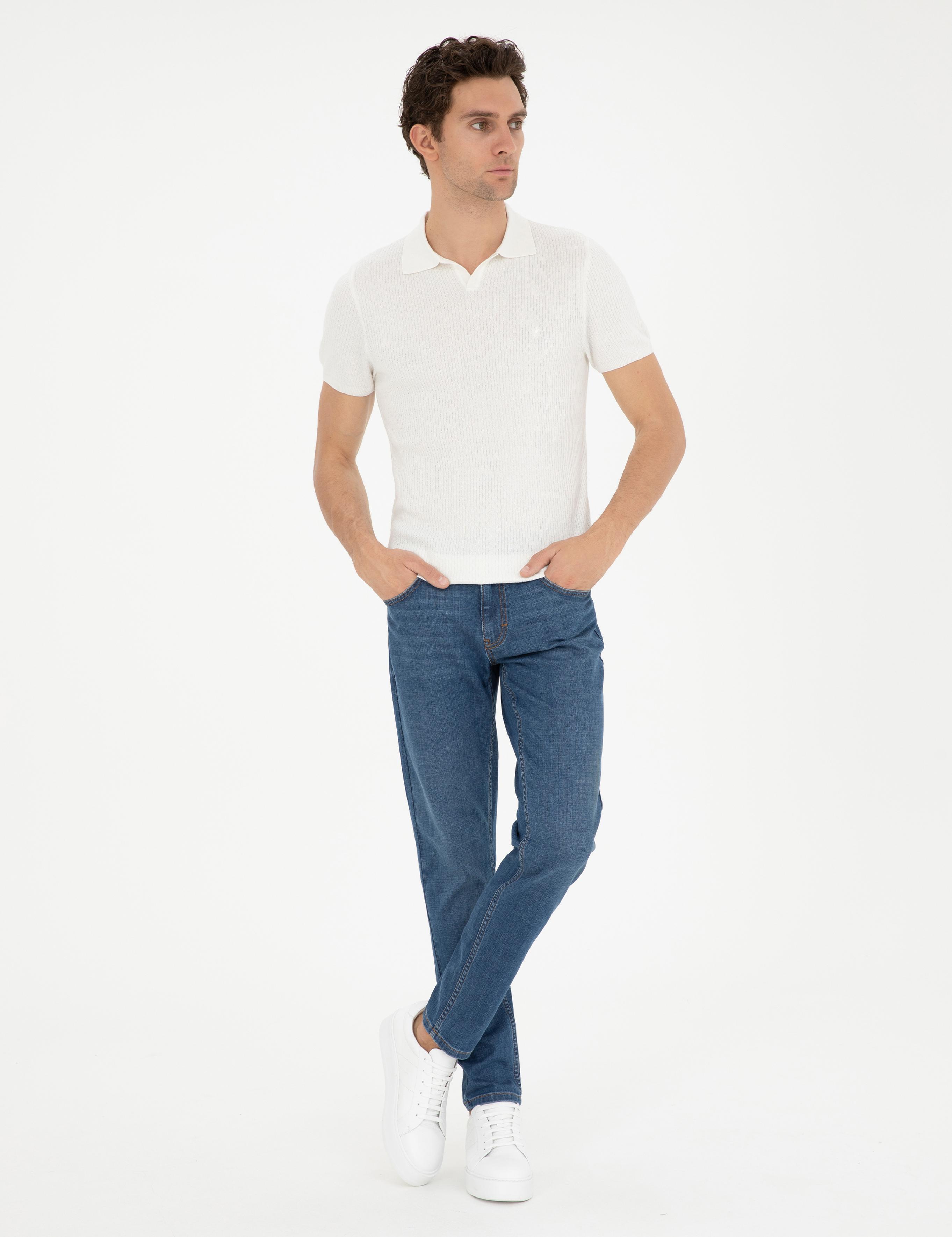 Beyaz Slim Fit Polo Yaka Triko T-Shirt - 50285361034