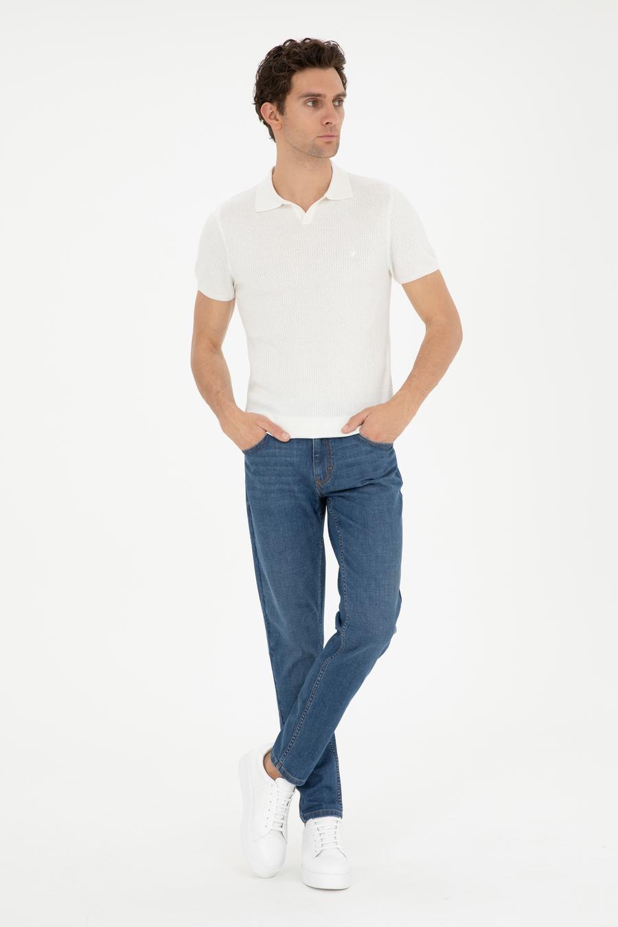 Beyaz Slim Fit Polo Yaka Triko T-Shirt - 50285361034