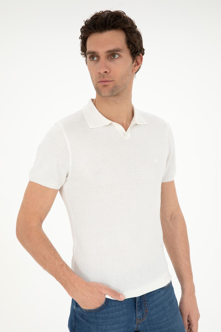Beyaz Slim Fit Polo Yaka Triko T-Shirt - 50285361034