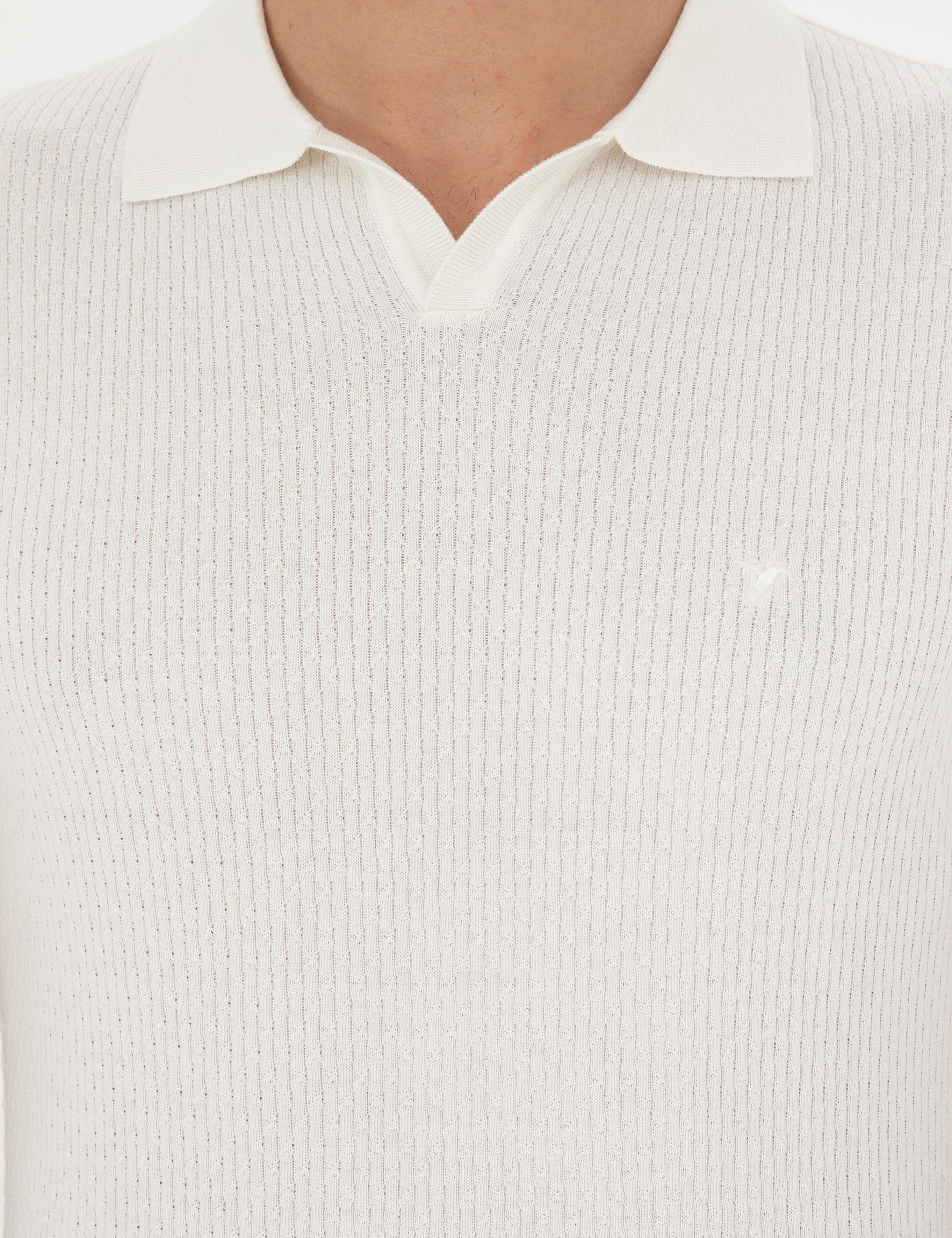 Beyaz Slim Fit Polo Yaka Triko T-Shirt - 50285361034