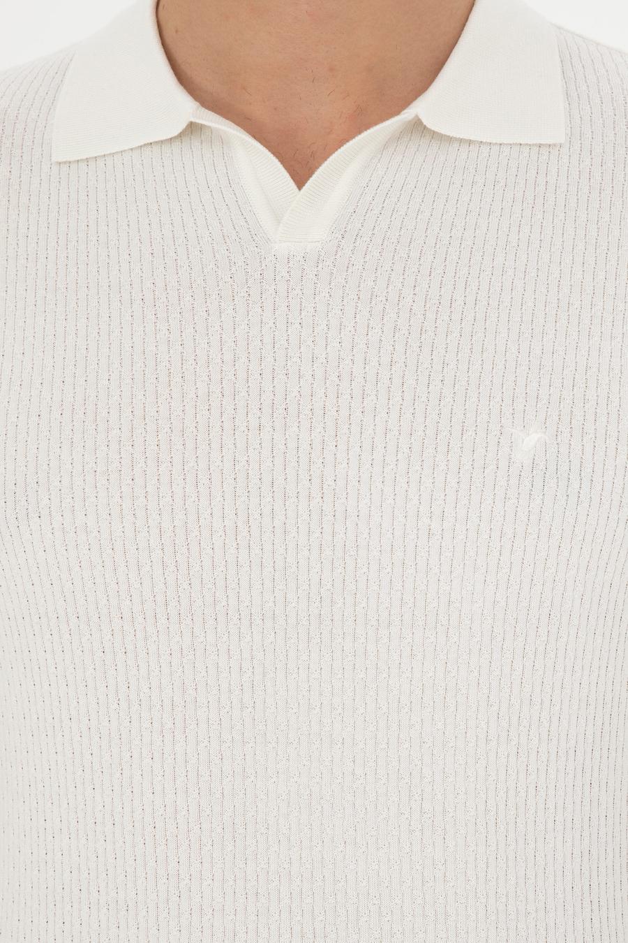 Beyaz Slim Fit Polo Yaka Triko T-Shirt - 50285361034