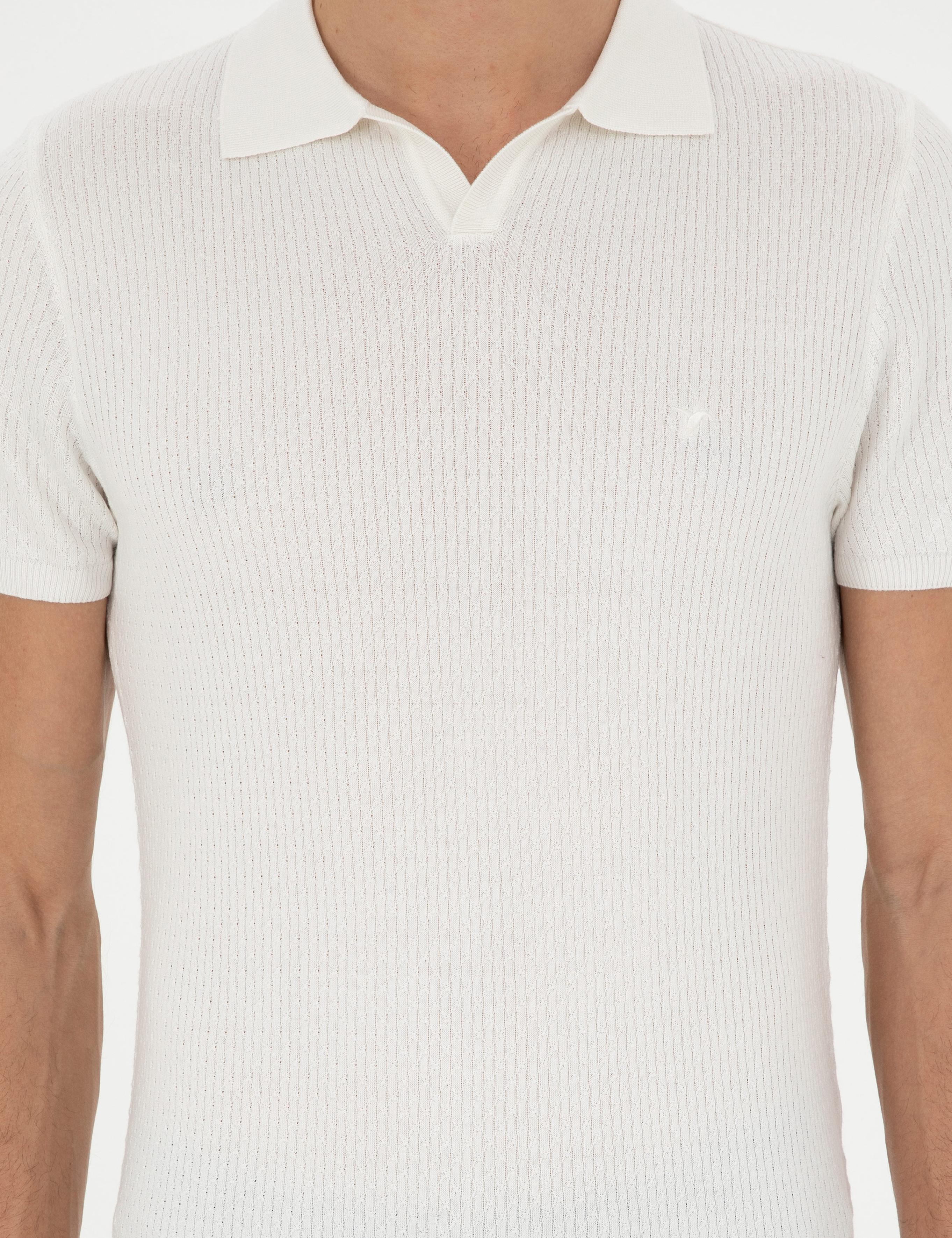 Beyaz Slim Fit Polo Yaka Triko T-Shirt - 50285361034