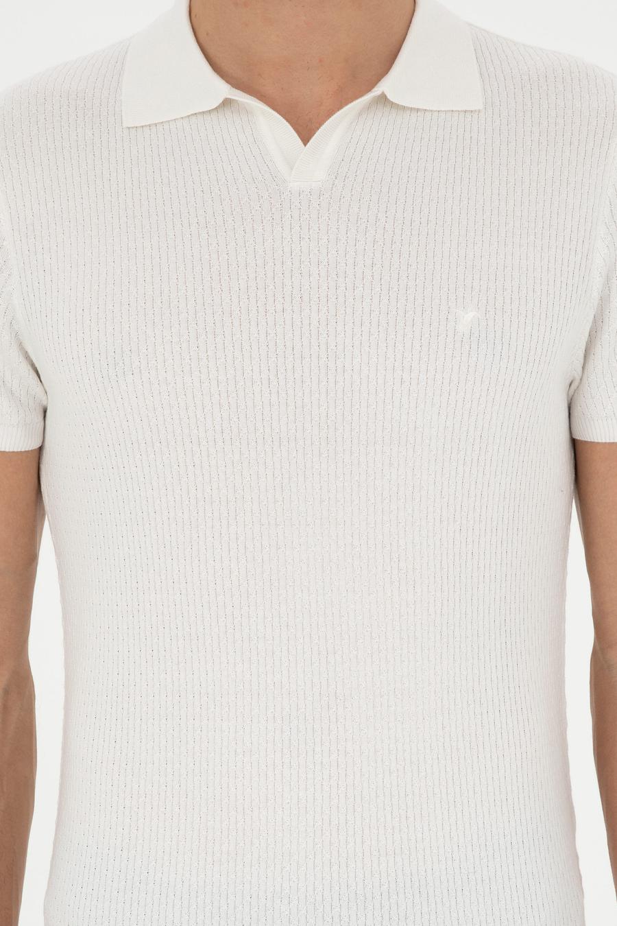 Beyaz Slim Fit Polo Yaka Triko T-Shirt - 50285361034