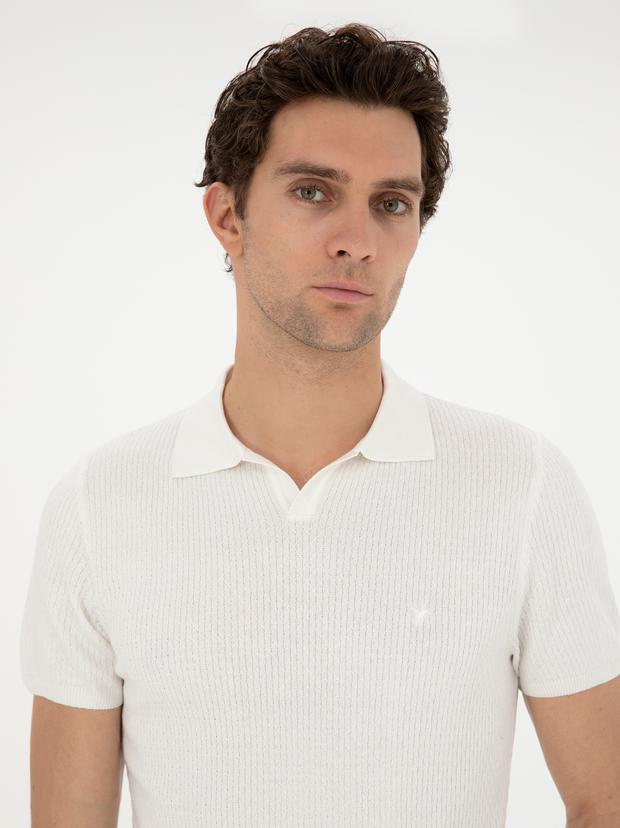 Beyaz Slim Fit Polo Yaka Triko T-Shirt