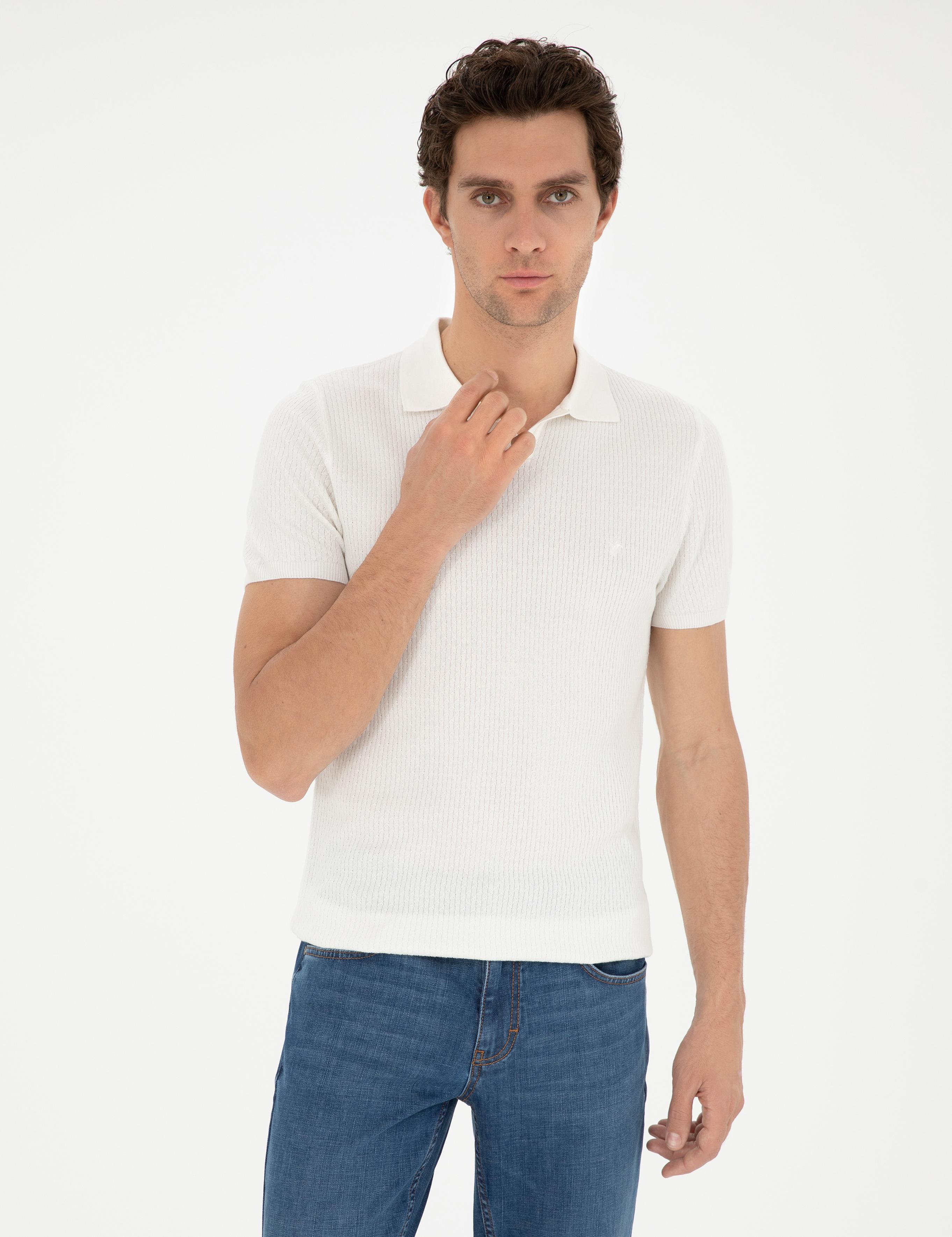 Beyaz Slim Fit Polo Yaka Triko T-Shirt - 50285361034