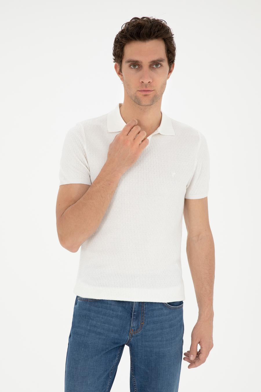 Beyaz Slim Fit Polo Yaka Triko T-Shirt - 50285361034