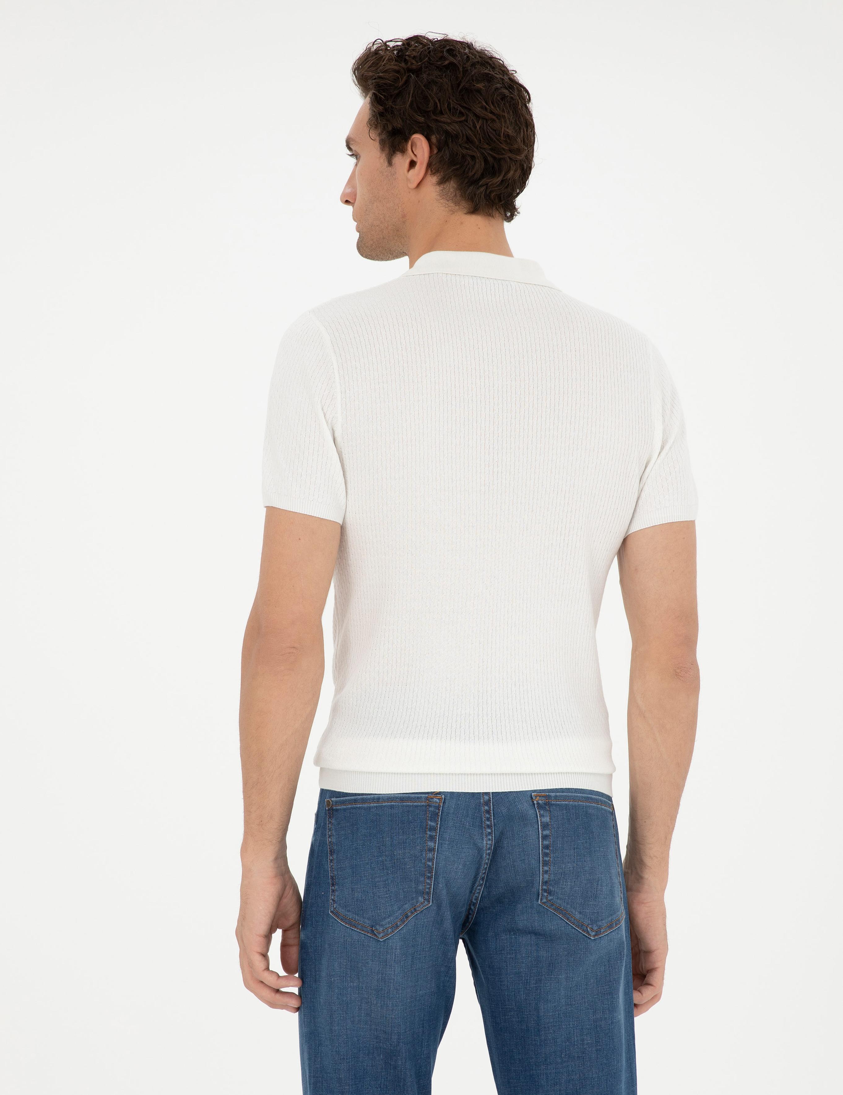 Beyaz Slim Fit Polo Yaka Triko T-Shirt - 50285361034