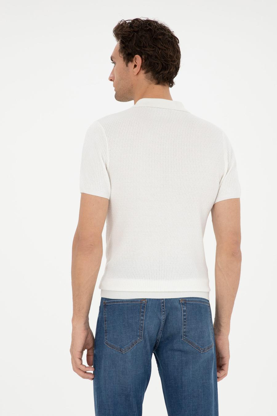 Beyaz Slim Fit Polo Yaka Triko T-Shirt - 50285361034