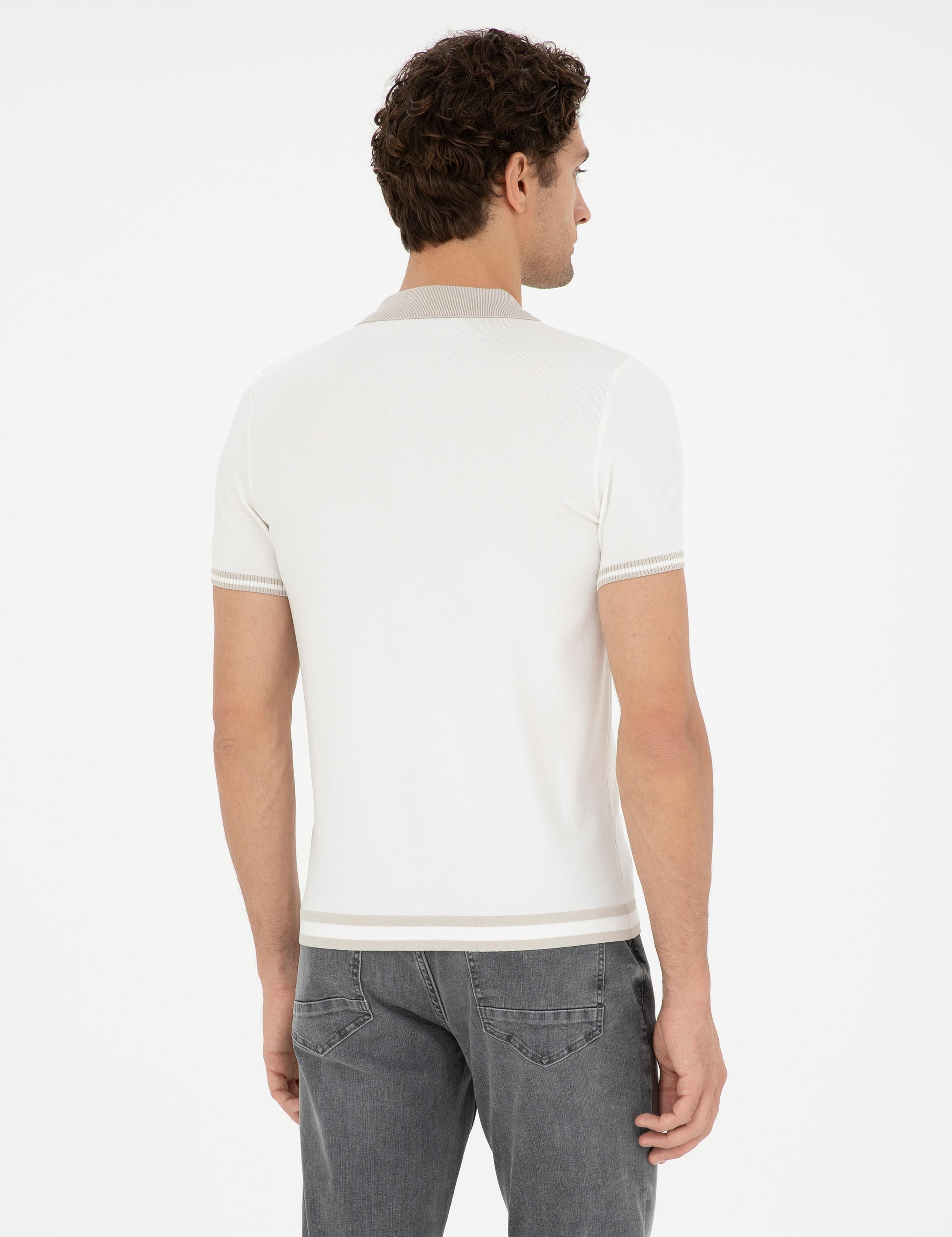 Beyaz Slim Fit Fermuarlı Polo Yaka Triko T-shirt - 50285434091