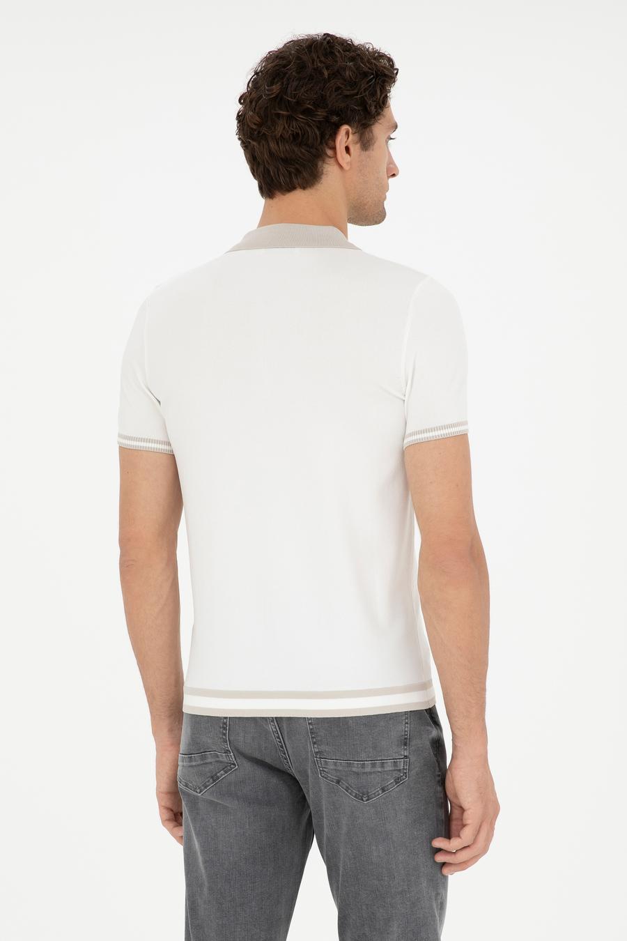 Beyaz Slim Fit Fermuarlı Polo Yaka Triko T-shirt - 50285434091