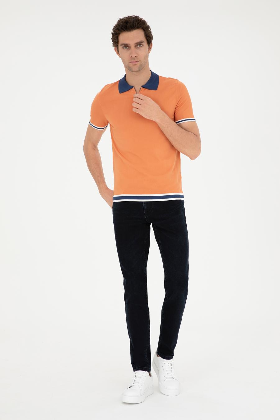 Turuncu Slim Fit Fermuarlı Polo Yaka Triko T-shirt - 50285434053