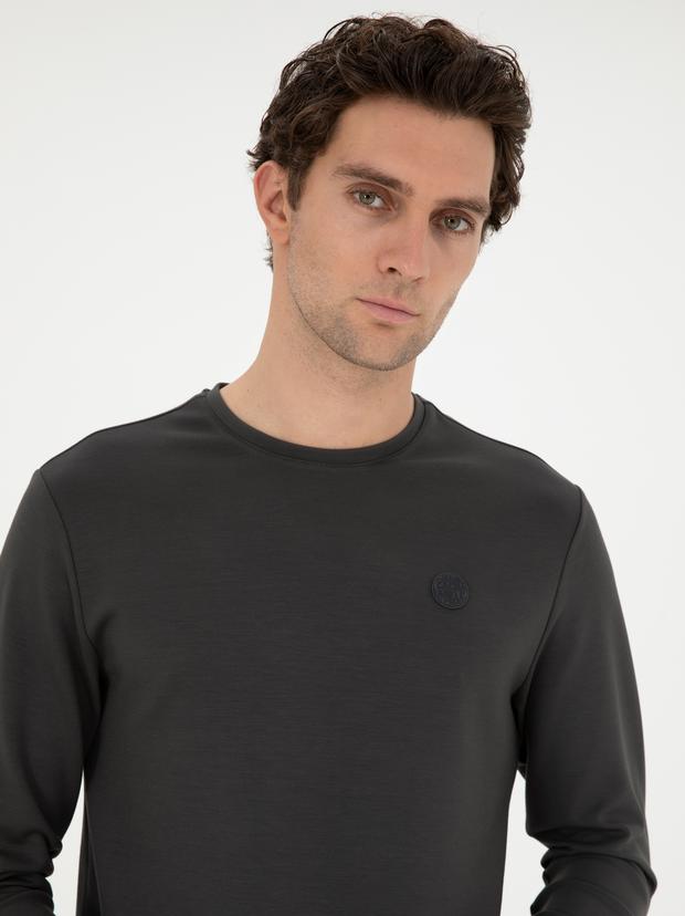 Antrasit Regular Fit Bisiklet Yaka Sweatshirt