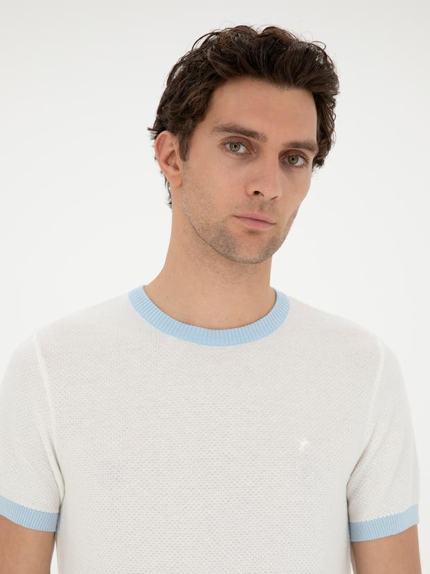 Beyaz Slim Fit Bisiklet Yaka Triko T-Shirt