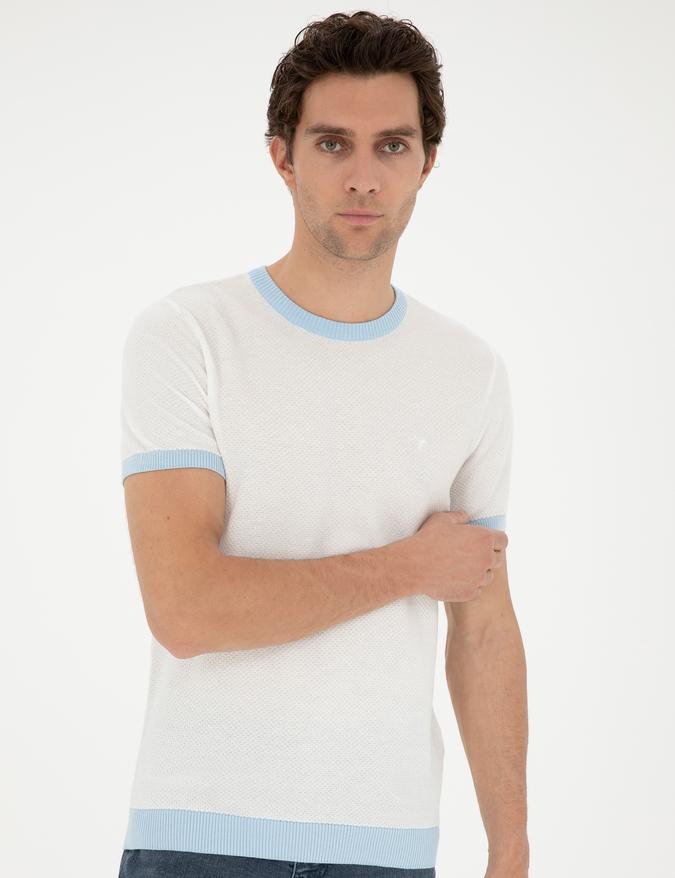 Beyaz Slim Fit Bisiklet Yaka Triko T-Shirt