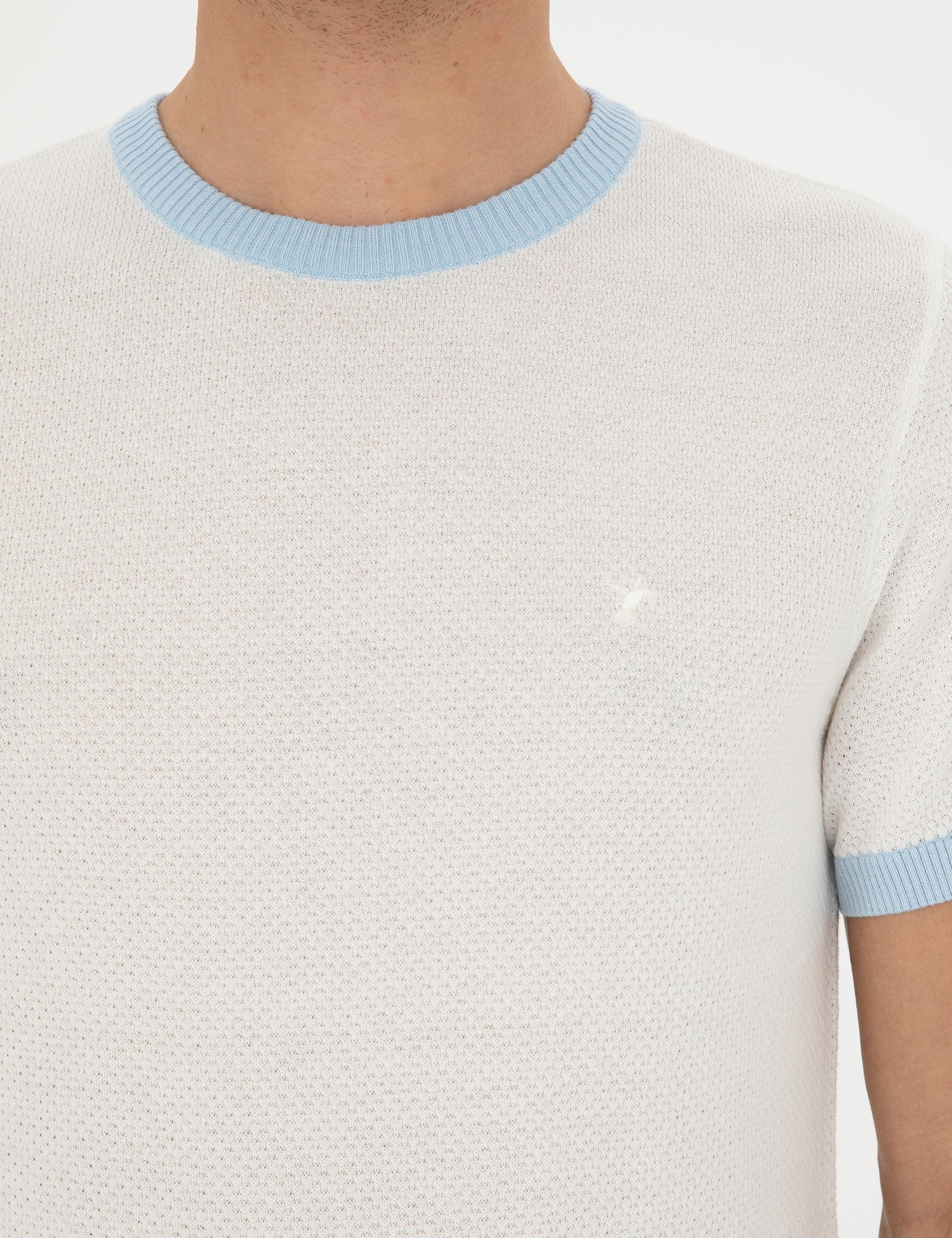 Beyaz Slim Fit Bisiklet Yaka Triko T-Shirt - 50285433085