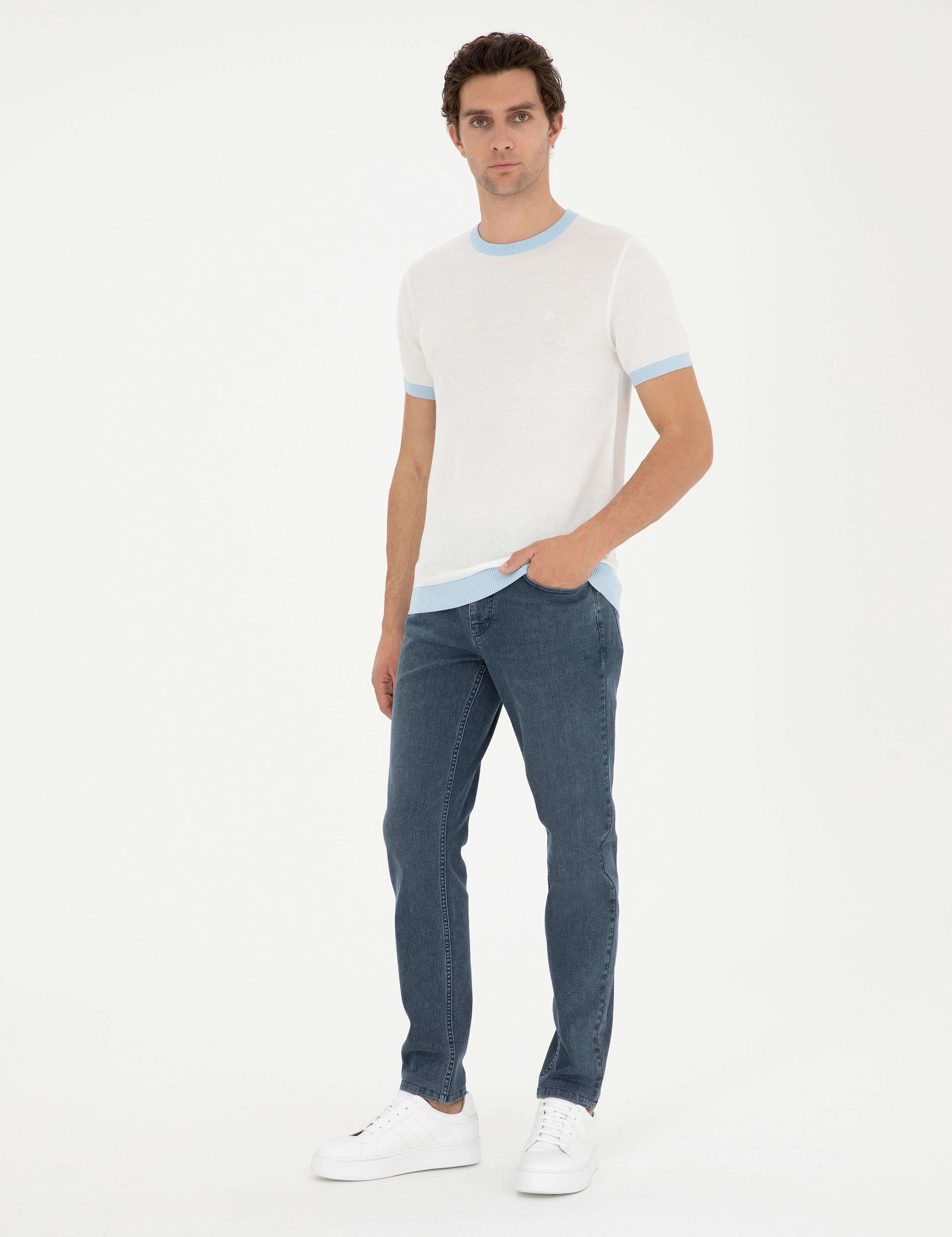 Beyaz Slim Fit Bisiklet Yaka Triko T-Shirt - 50285433085