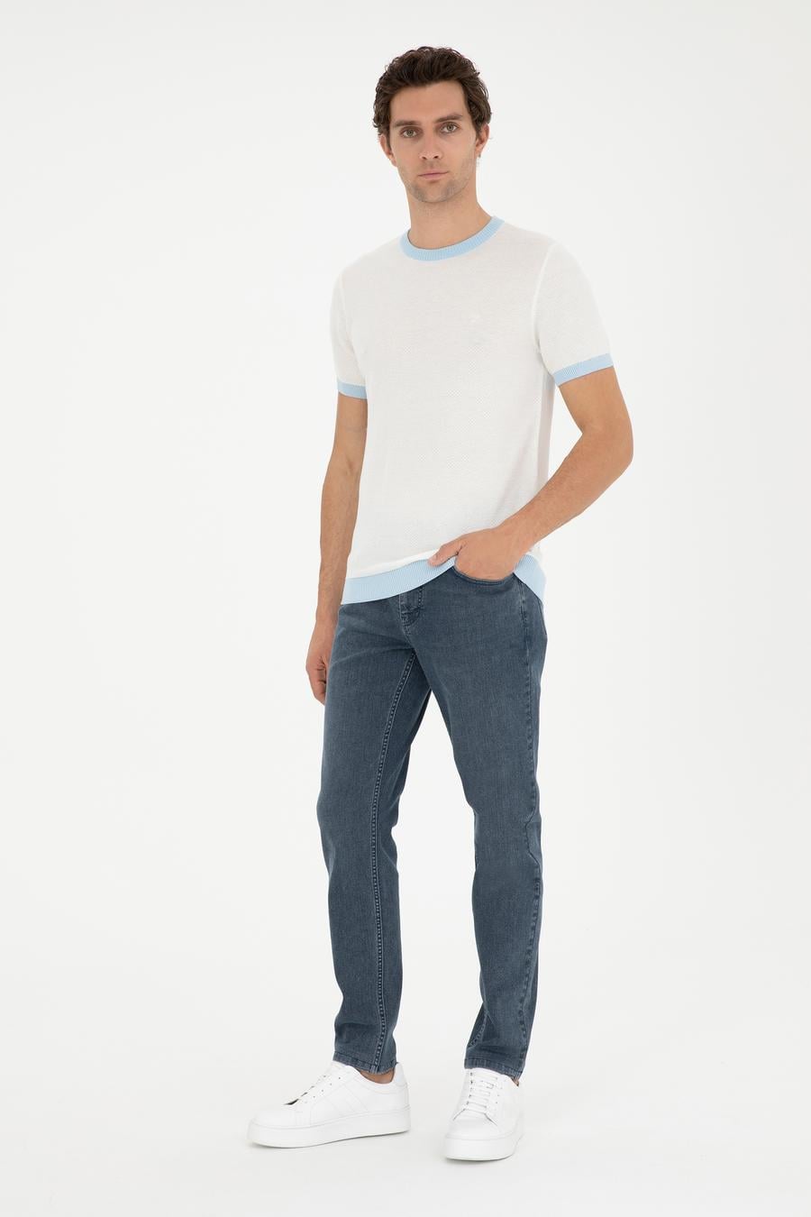 Beyaz Slim Fit Bisiklet Yaka Triko T-Shirt - 50285433085