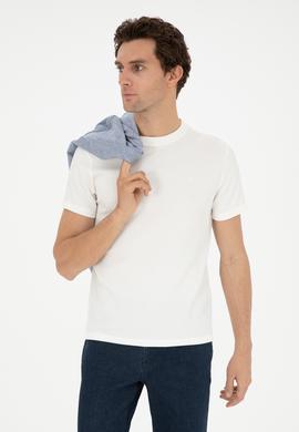 Beyaz Slim Fit Bisiklet Yaka T-shirt