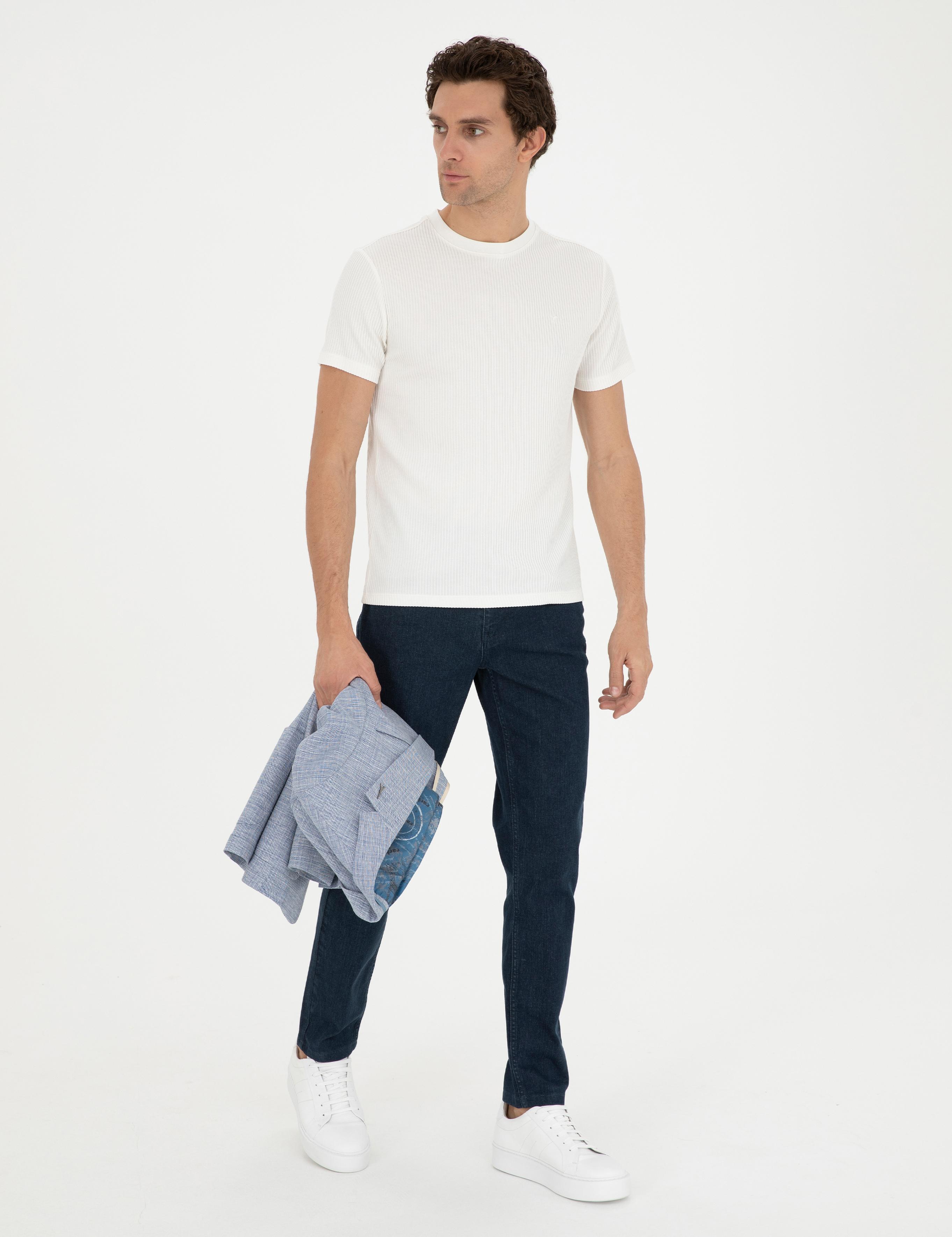 Beyaz Slim Fit Bisiklet Yaka T-shirt - 50286258014