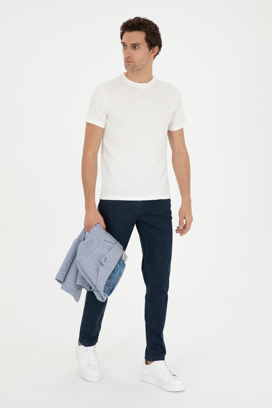 Beyaz Slim Fit Bisiklet Yaka T-shirt - 50286258014