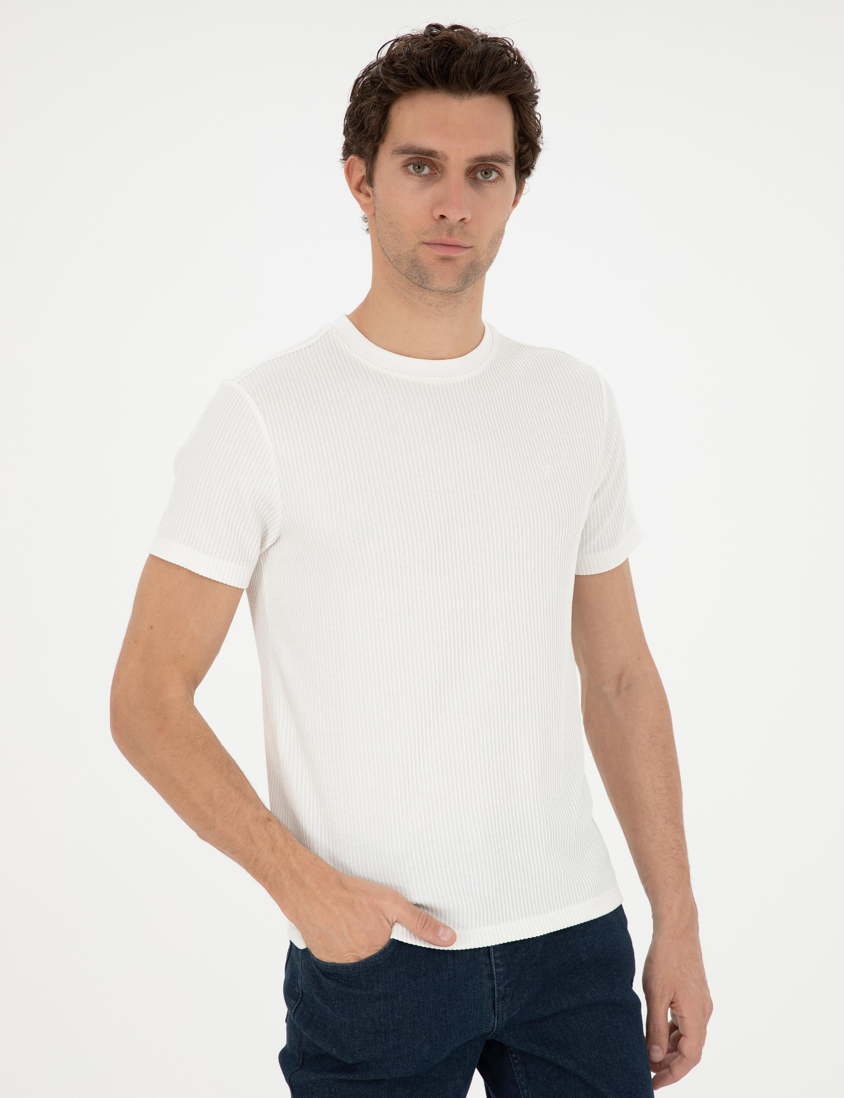 Beyaz Slim Fit Bisiklet Yaka T-shirt - 50286258014