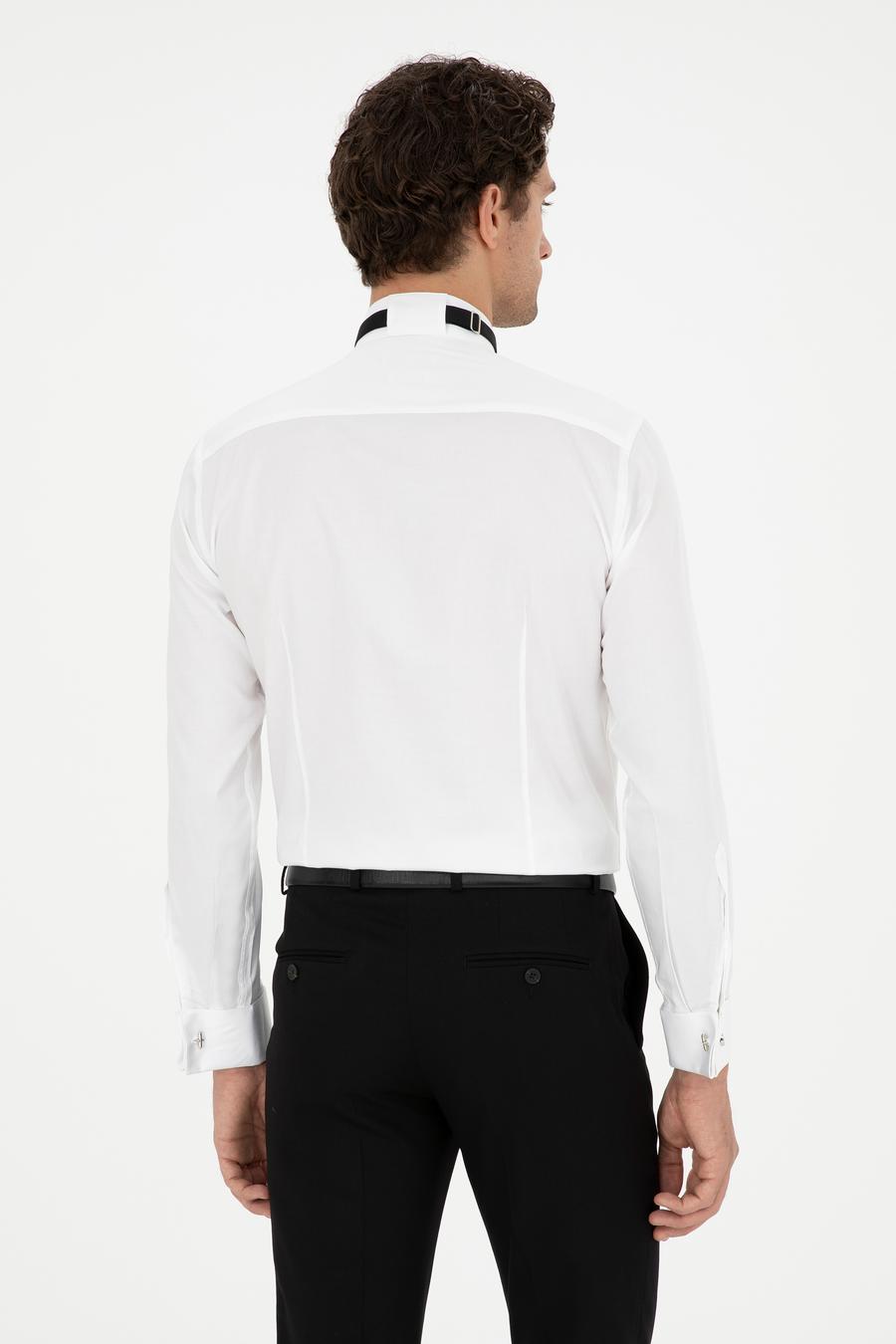 Beyaz Slim Fit Manşetli Pamuk Karışımlı Smokin Gömlek - 50287297005
