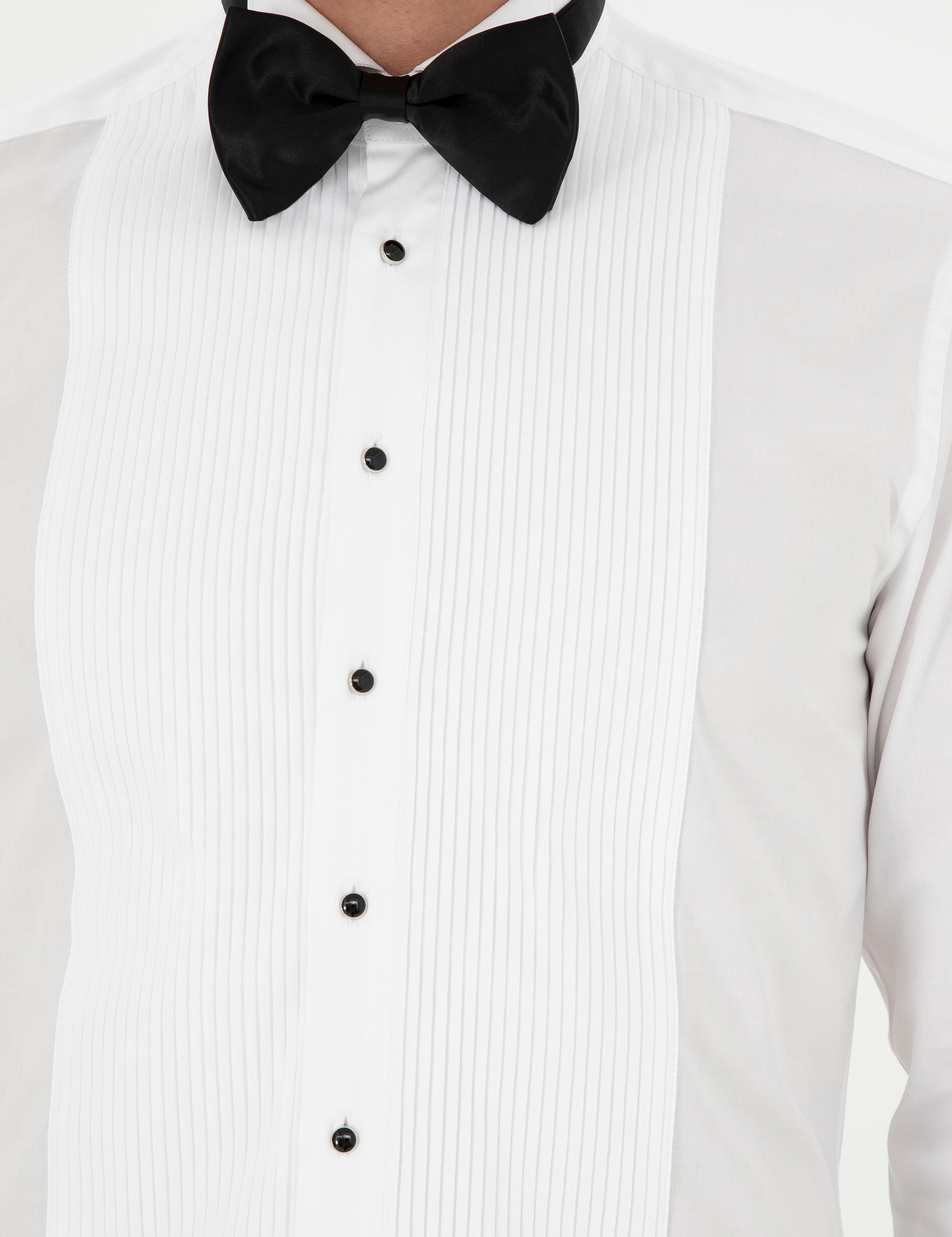 Beyaz Slim Fit Manşetli Pamuk Karışımlı Smokin Gömlek - 50287297005
