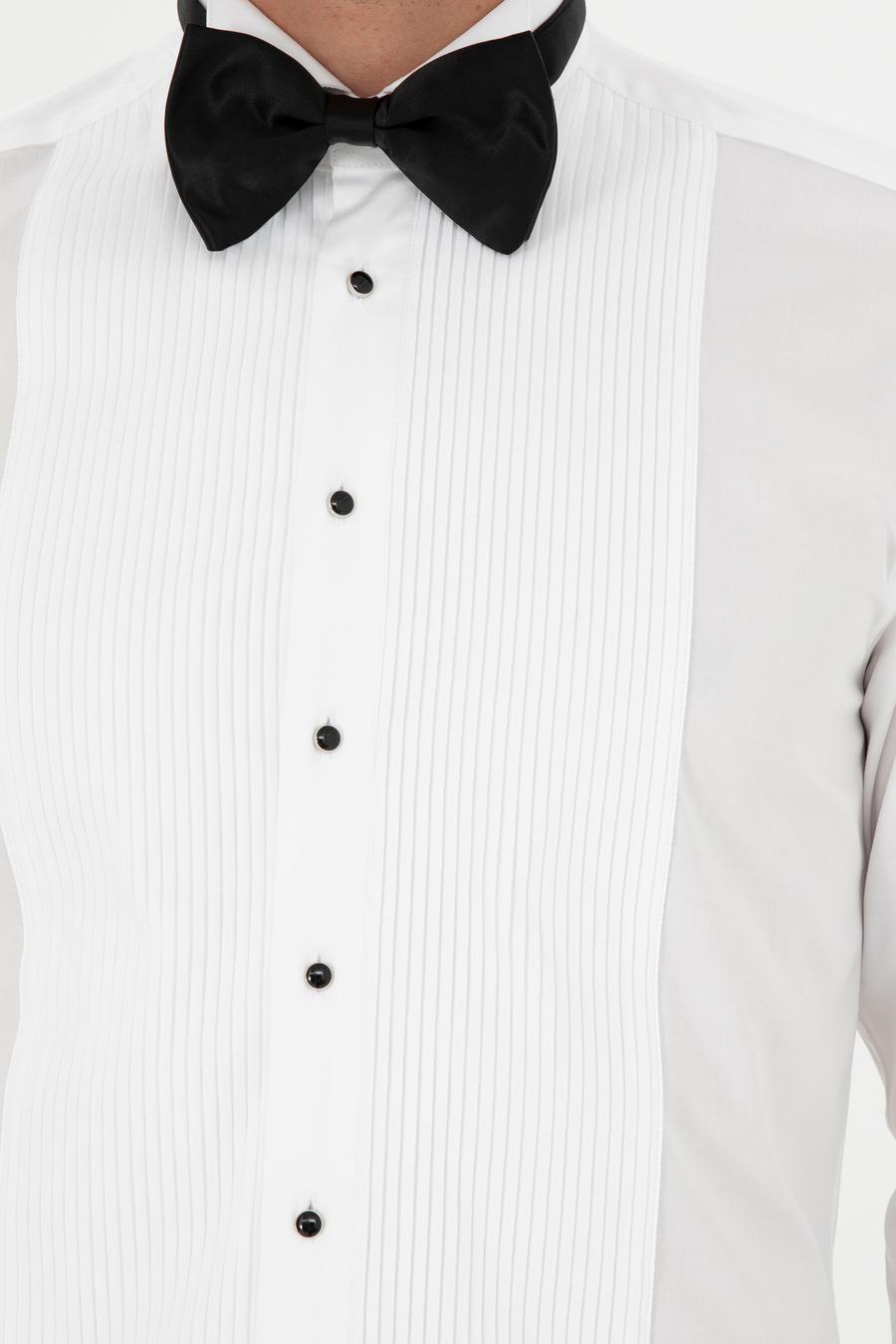 Beyaz Slim Fit Manşetli Pamuk Karışımlı Smokin Gömlek - 50287297005