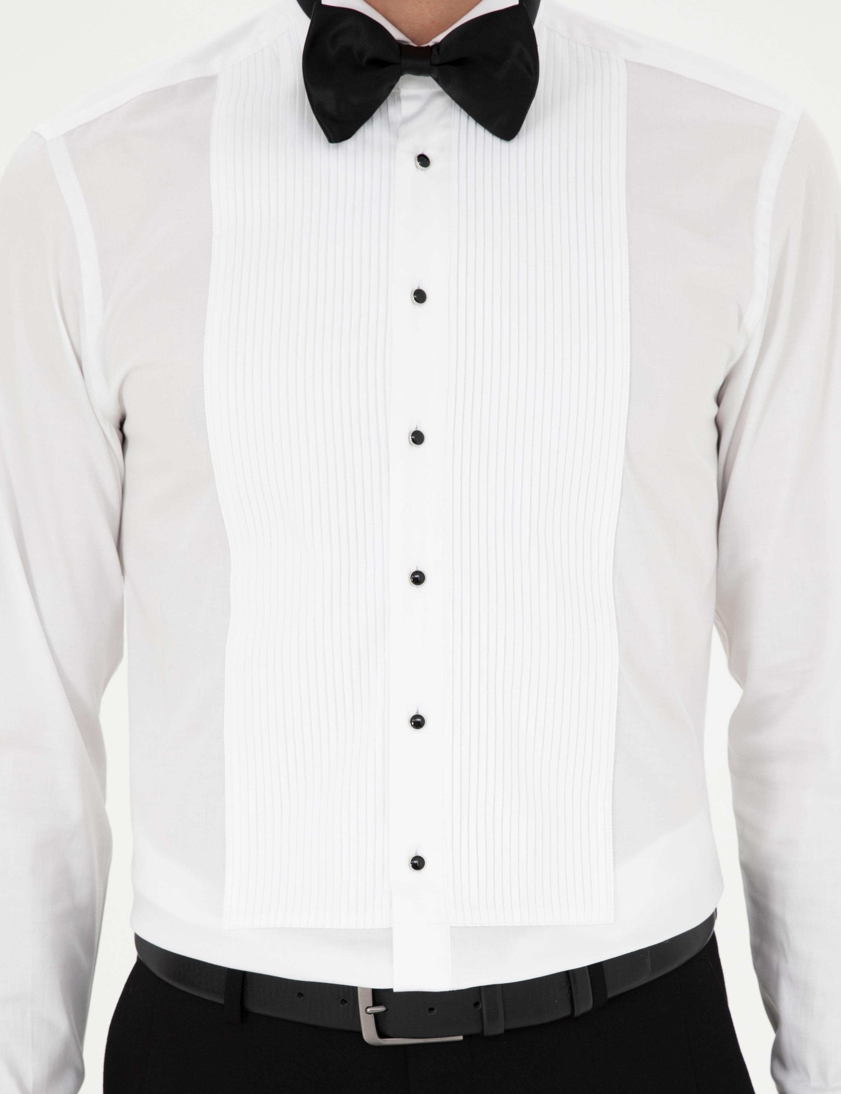 Beyaz Slim Fit Manşetli Pamuk Karışımlı Smokin Gömlek - 50287297005