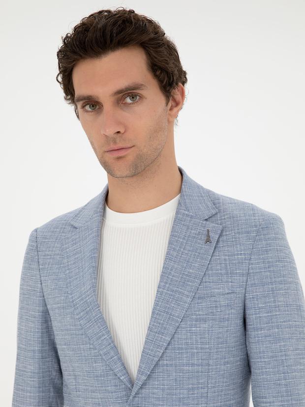 Mavi Slim Fit Keten Karışımlı Spor Ceket