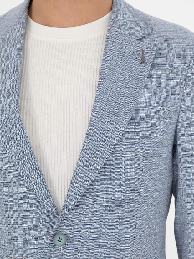 Mavi Slim Fit Keten Karışımlı Spor Ceket