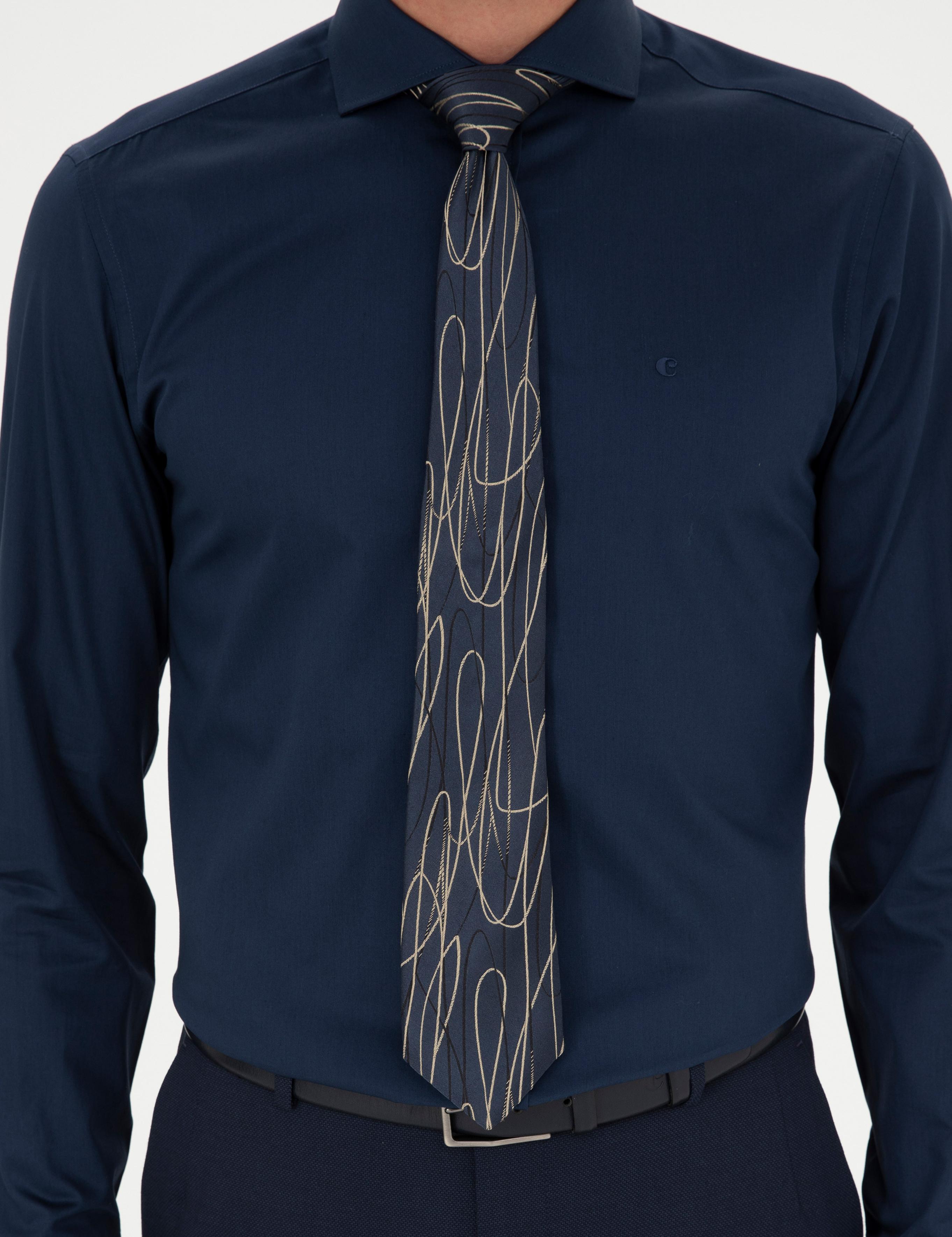 Lacivert Slim Fit Uzun Kollu Basic Gömlek - 50270146057