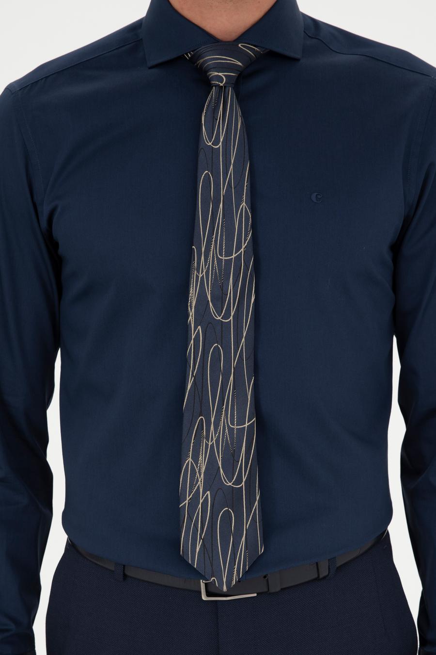 Lacivert Slim Fit Uzun Kollu Basic Gömlek - 50270146057