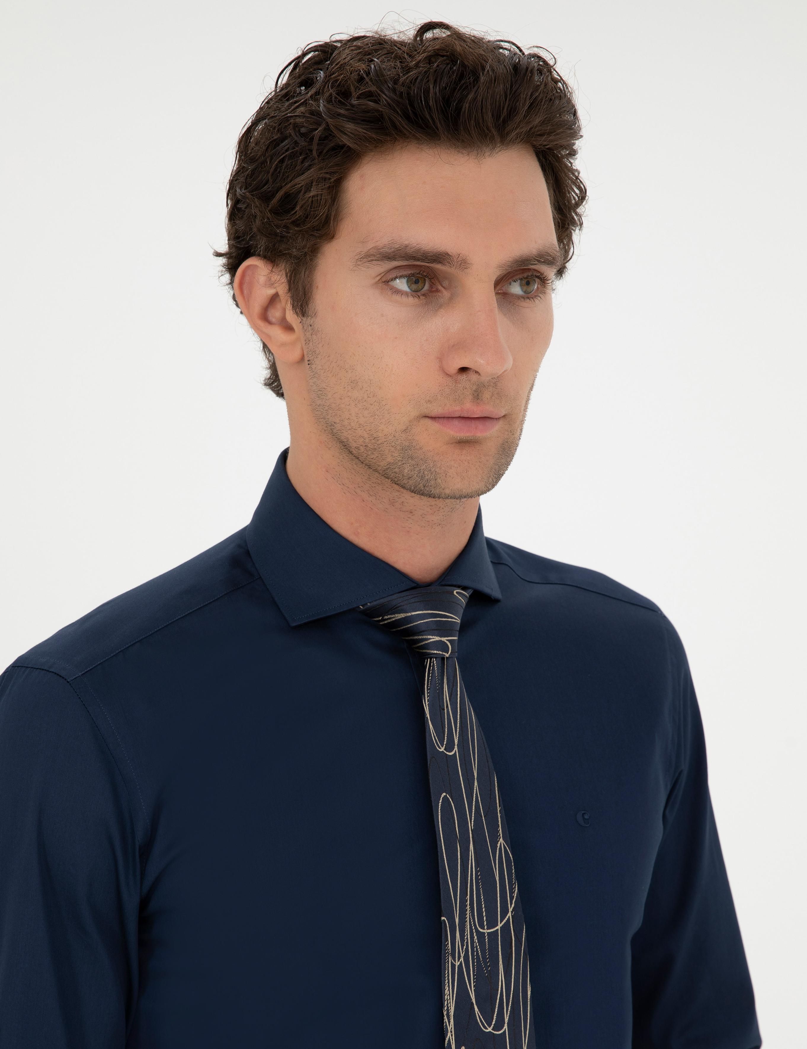 Lacivert Slim Fit Uzun Kollu Basic Gömlek - 50270146057